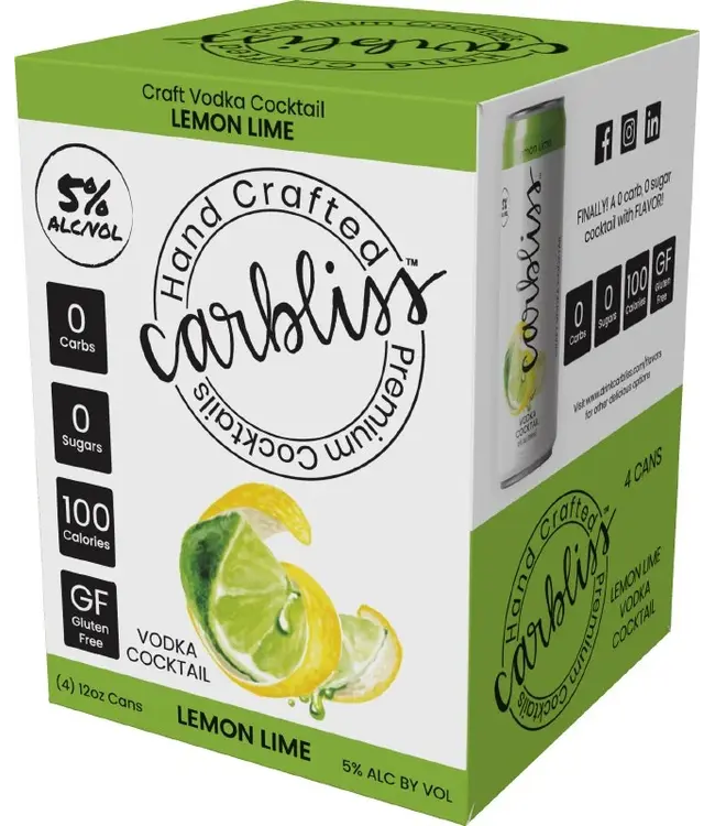 Carbliss Lemon Lime Vodka Cocktail 12oz 4pk