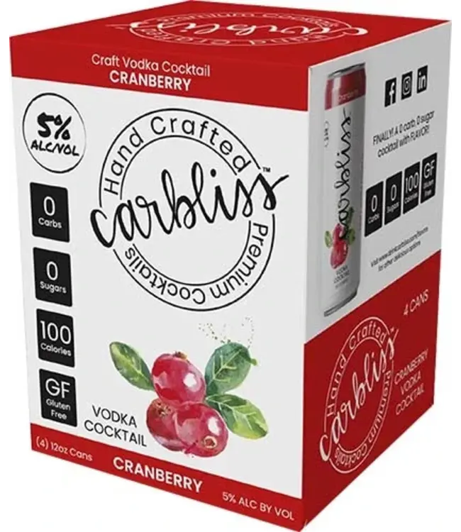 Carbliss Cranberry Vodka Cocktail 12oz 4pk