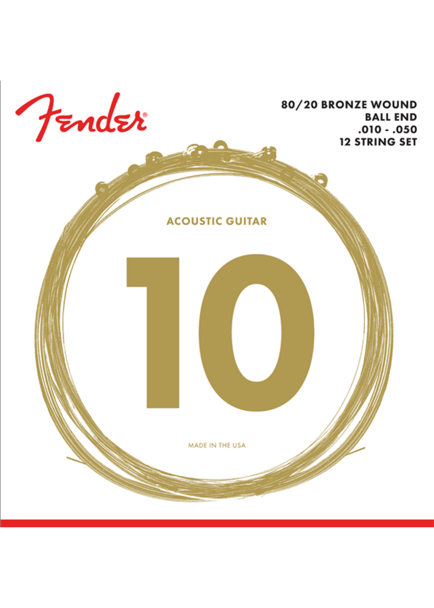 Fender Fender 80/20 Bronze Acoustic Strings, Ball End, 70-12L .010-.050 Gauges, (12)