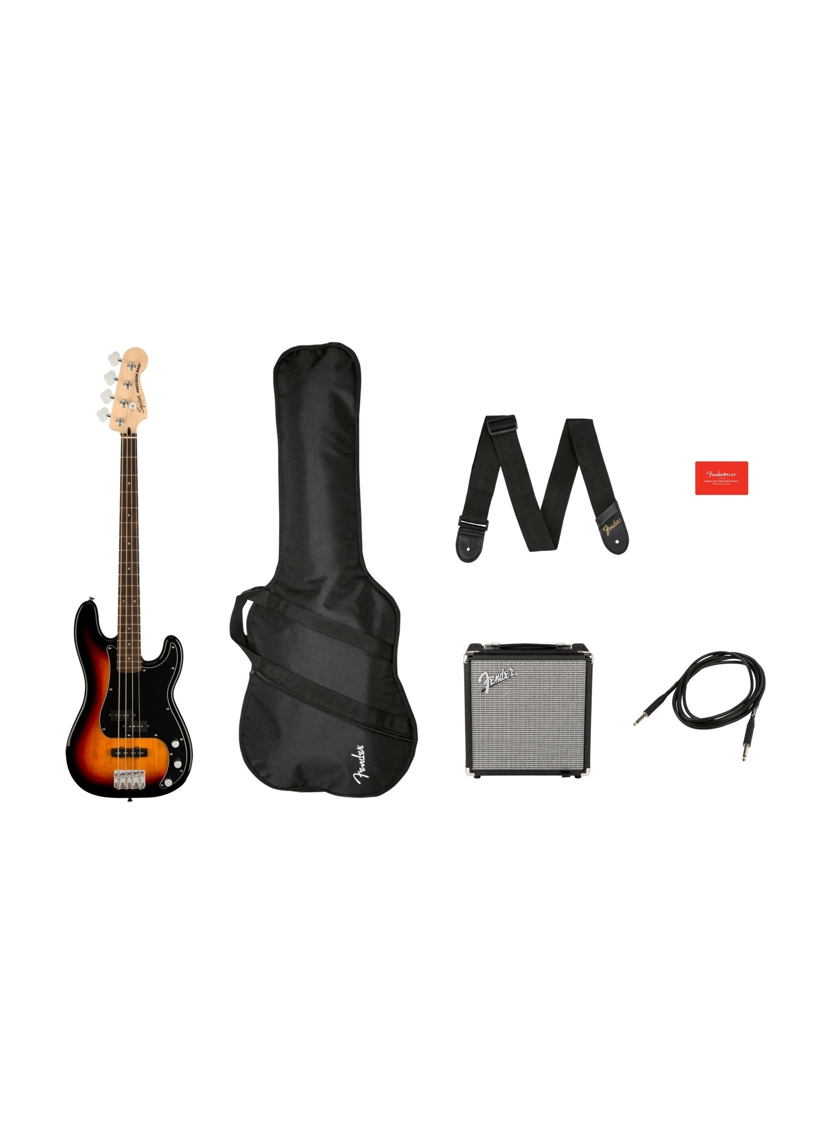 Squier Sqiuer Affinity Series Precision Bass PJ Pack, Laurel Fingerboard, 3-Color Sunburst, Gig Bag, Rumble 15 - 120V