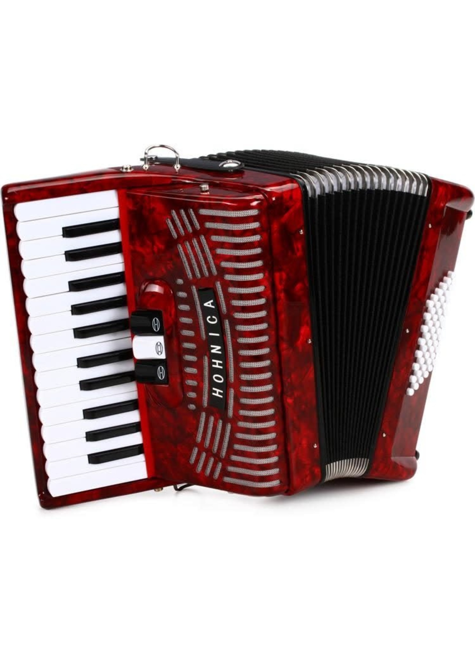 Hohner Hohner Hohnica 1304-Red 48 Bass Keyed Accordion, Pearl Red