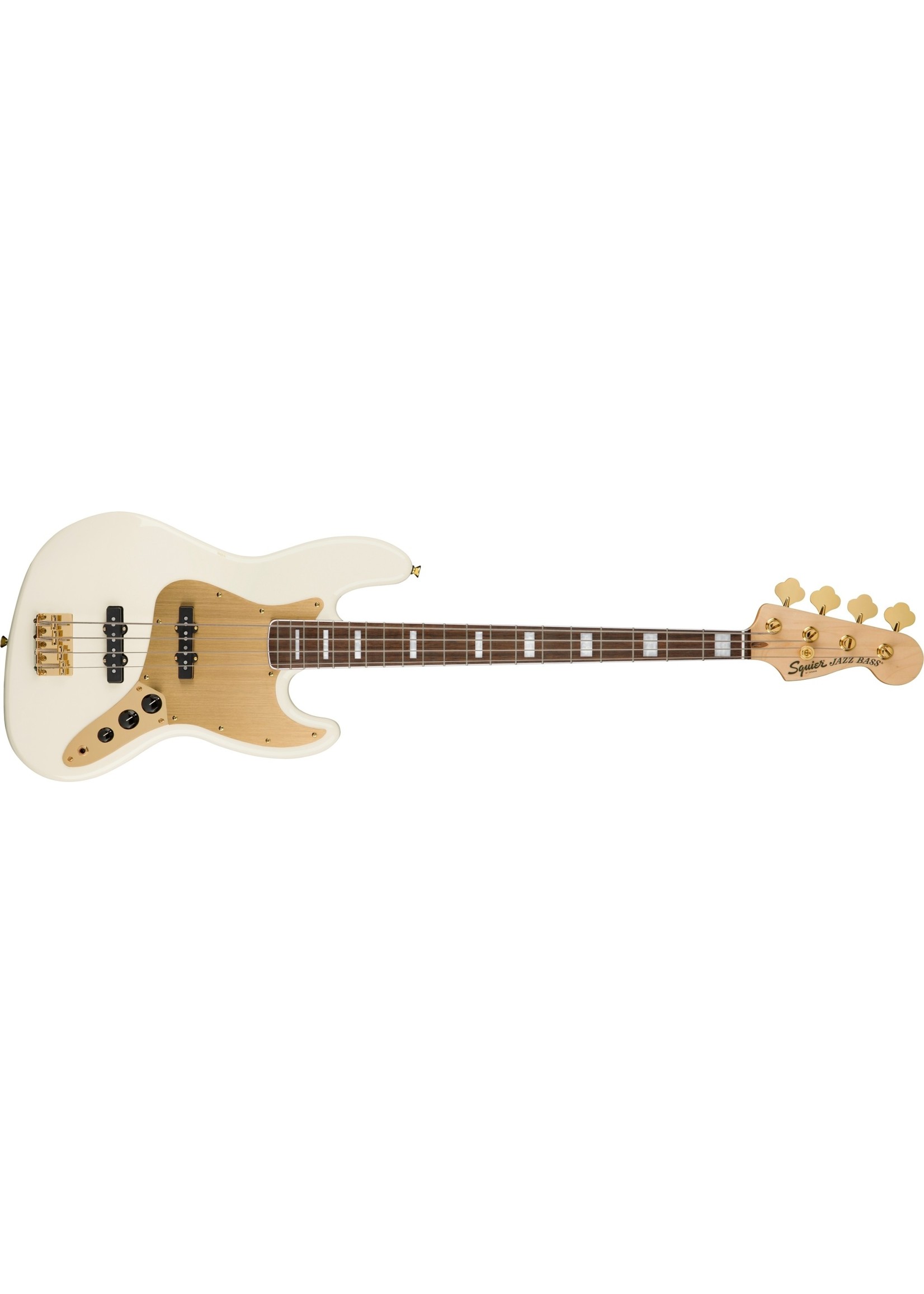 Squier Squier 40th Anniversary Jazz Bass, Gold Edition, Laurel Fingerboard, Gold Anodized Pickguard, Olympic White