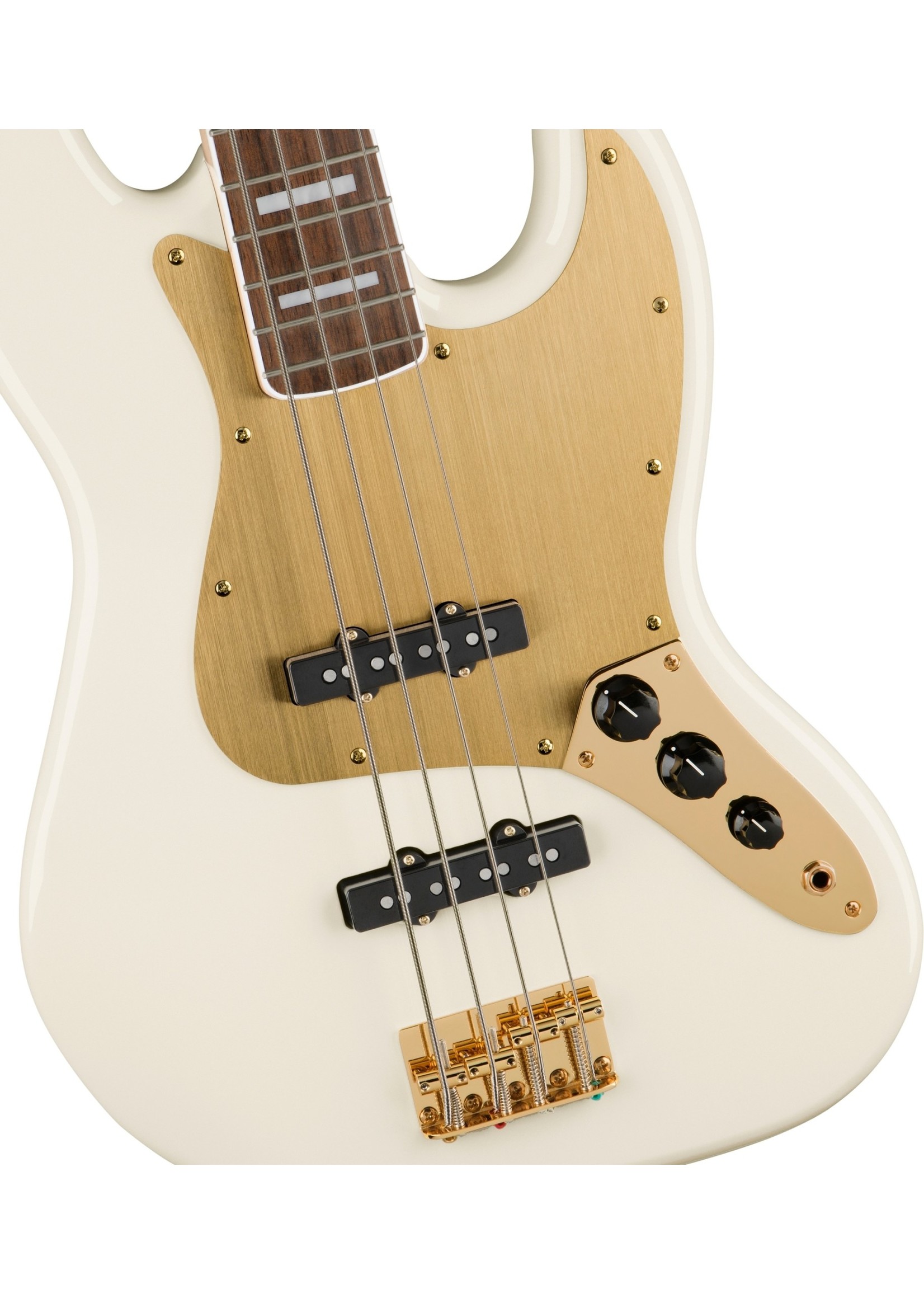 Squier Squier 40th Anniversary Jazz Bass, Gold Edition, Laurel Fingerboard,  Gold Anodized Pickguard, Olympic White