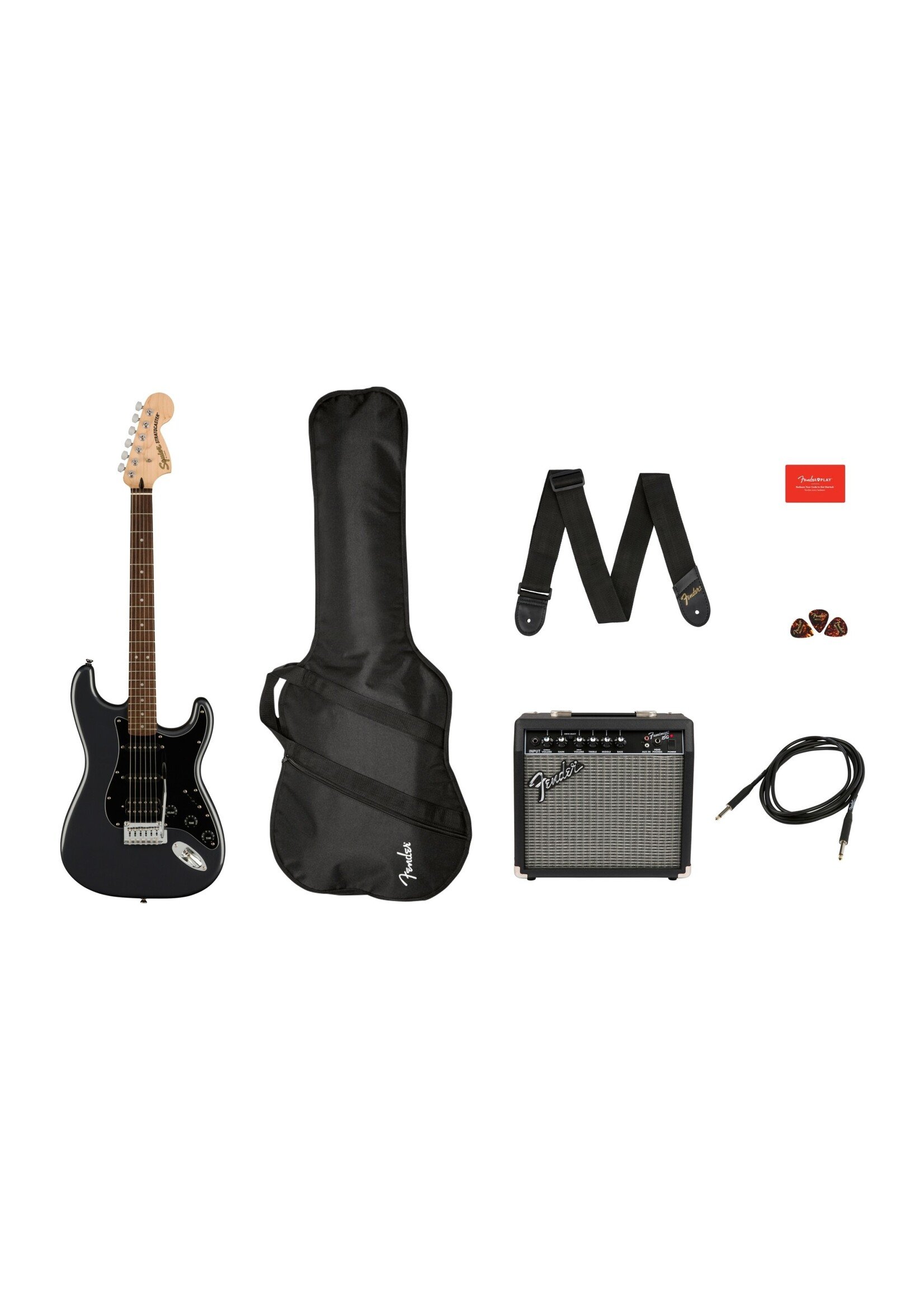 Squier Squier 0372821069 Affinity Series Stratocaster HSS Electric Guitar Pack - Charcoal Frost Metallic