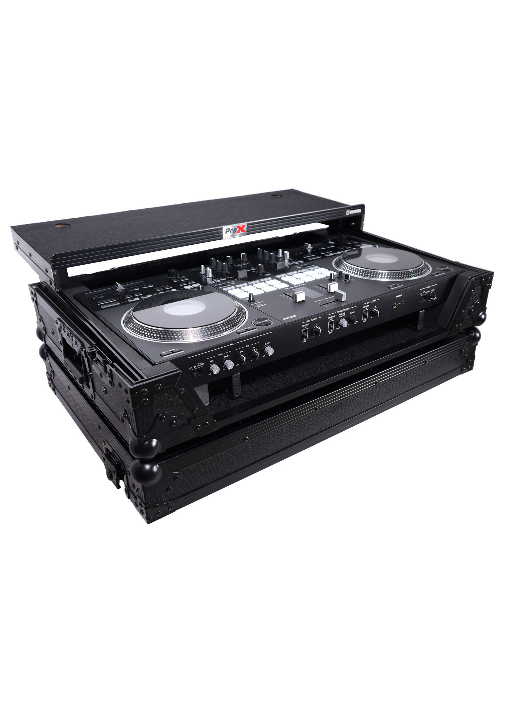 ProX ProX XS-DDJREV7 WLTBL ATA Style Flight Case for Pioneer DDJ-REV7 DJ Controller with Laptop Shelf, 1U Rackspace, Wheels, Black Finish