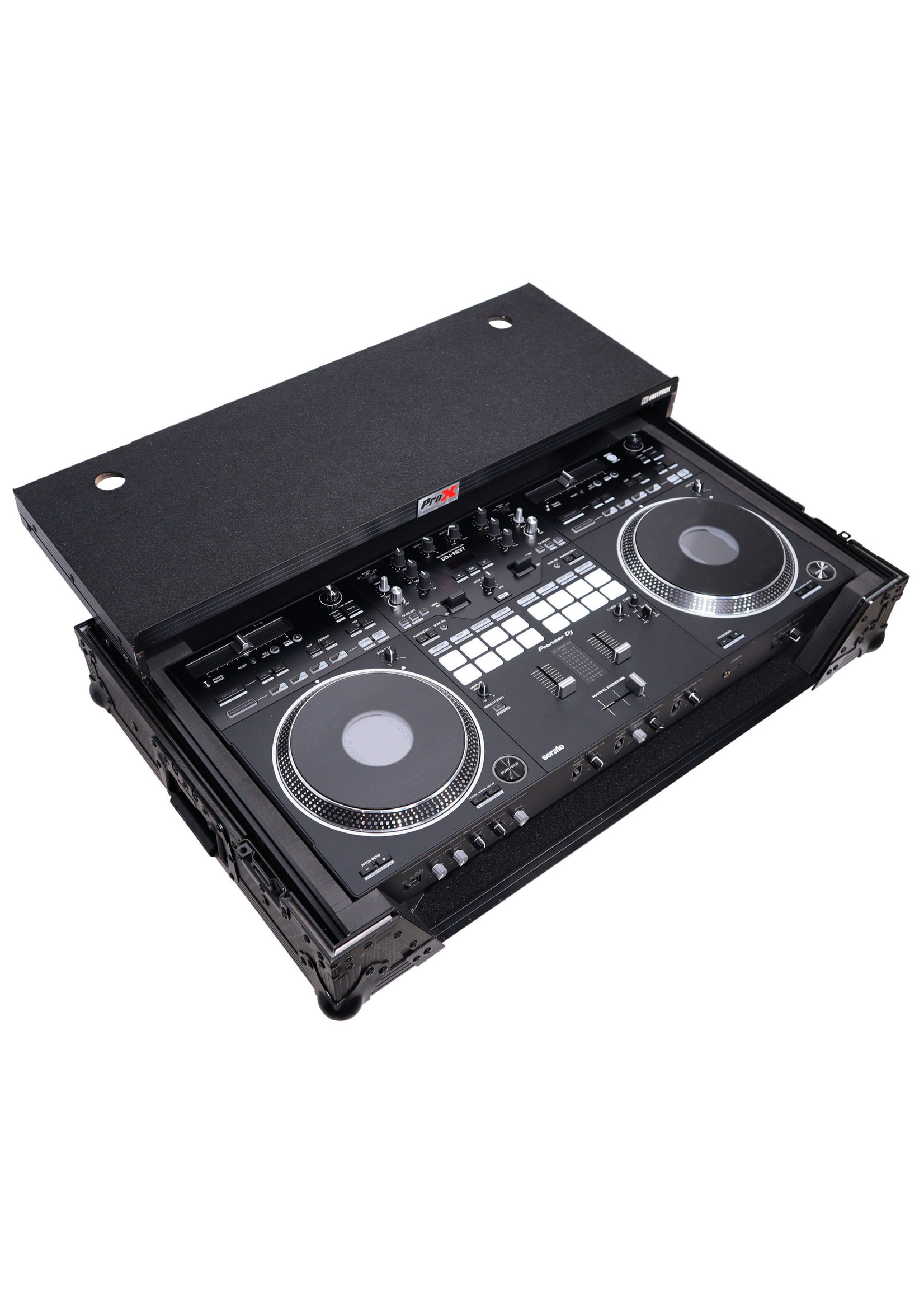 ProX ProX XS-DDJREV7 WLTBL ATA Style Flight Case for Pioneer DDJ-REV7 DJ Controller with Laptop Shelf, 1U Rackspace, Wheels, Black Finish