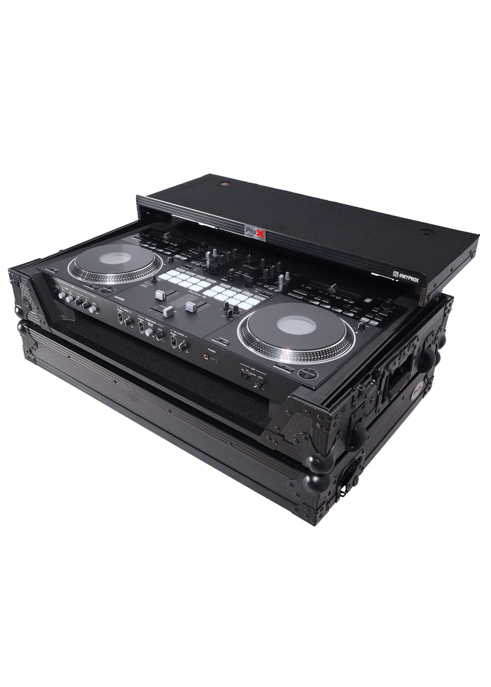 ProX ProX XS-DDJREV7 WLTBL ATA Style Flight Case for Pioneer DDJ-REV7 DJ Controller with Laptop Shelf, 1U Rackspace, Wheels, Black Finish