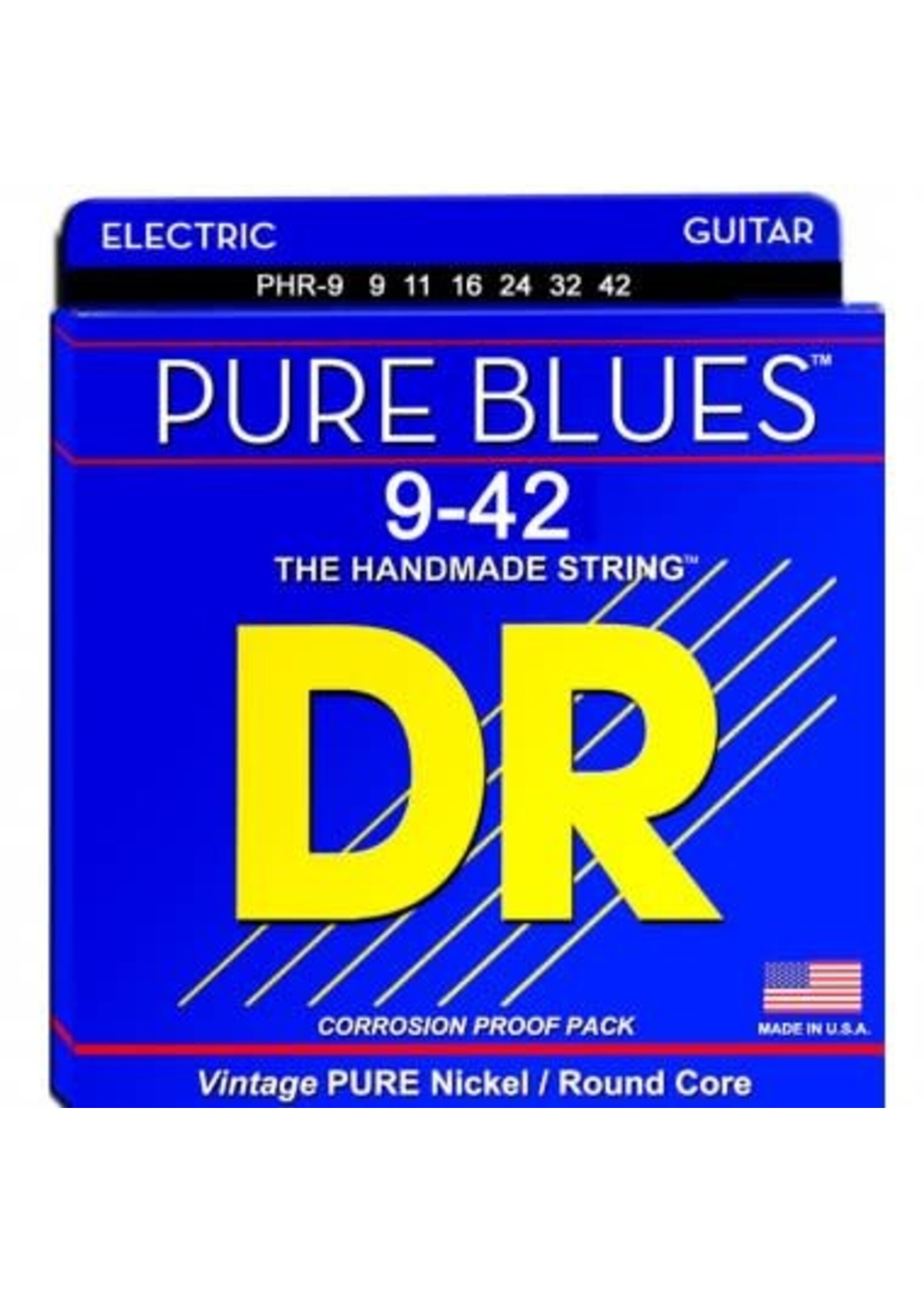 DR DR Strings PHR-9 Pure Blues Pure Nickel Electric Guitar Strings -.009-.042 Light