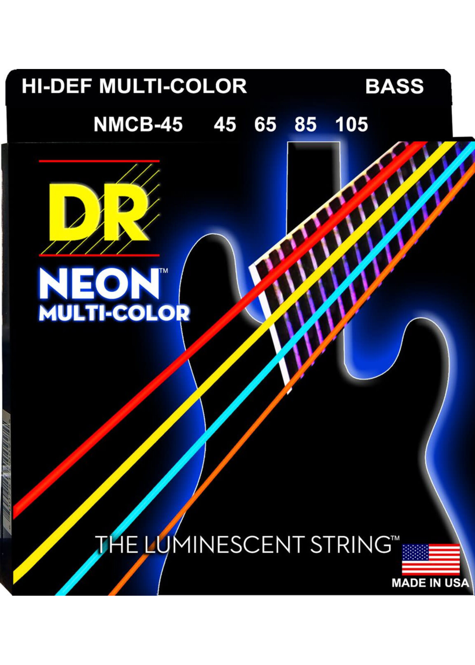 DR DR Strings DR NMCB-45 Hi-Def NEON Multi-Color Coated Medium 4-String Bass Strings 45-105