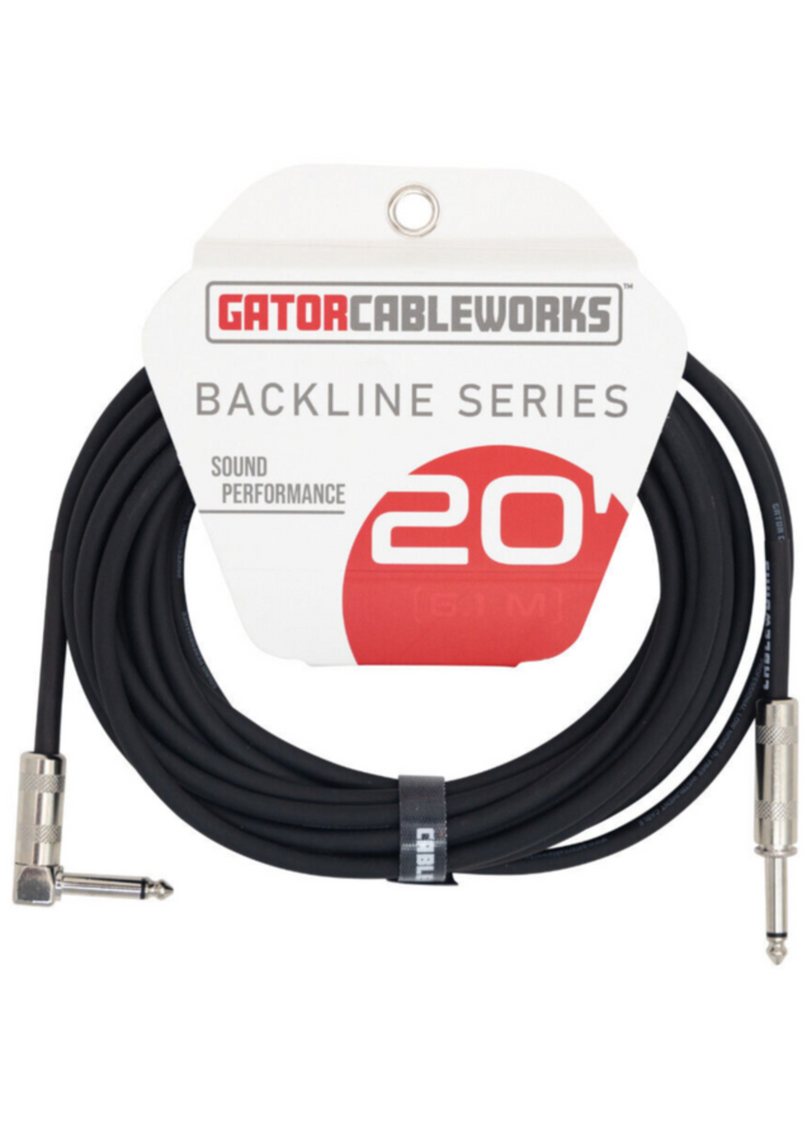 Gator Gator GCWB-INS-20RA Backline Series 1/4" Straight to 1/4" Right-Angle Instrument Cable (20')