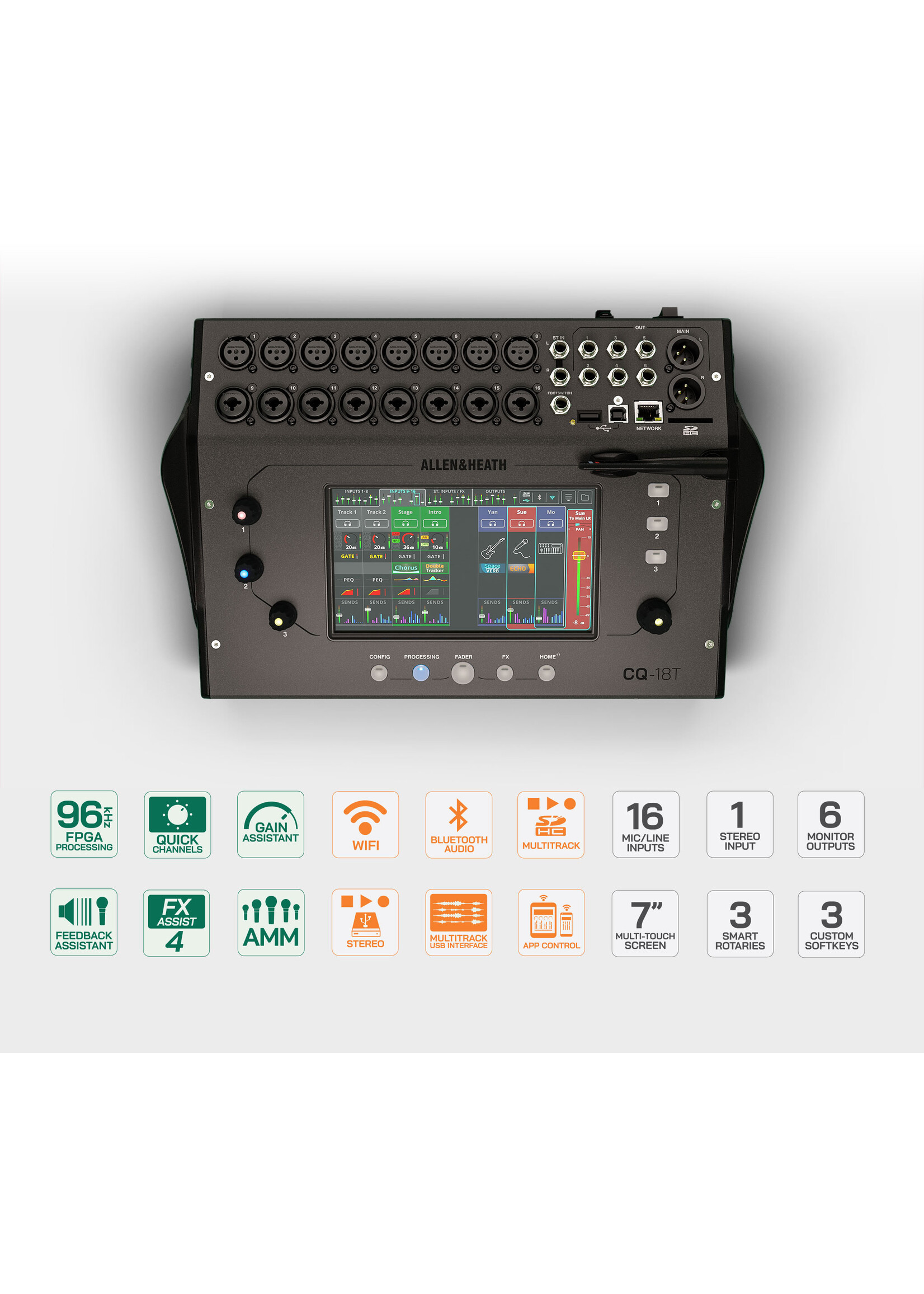 Allen & Heath Allen & Heath CQ-18T 16-channel Digital Mixer( 24-In/ 22-Out) With Touchscreen