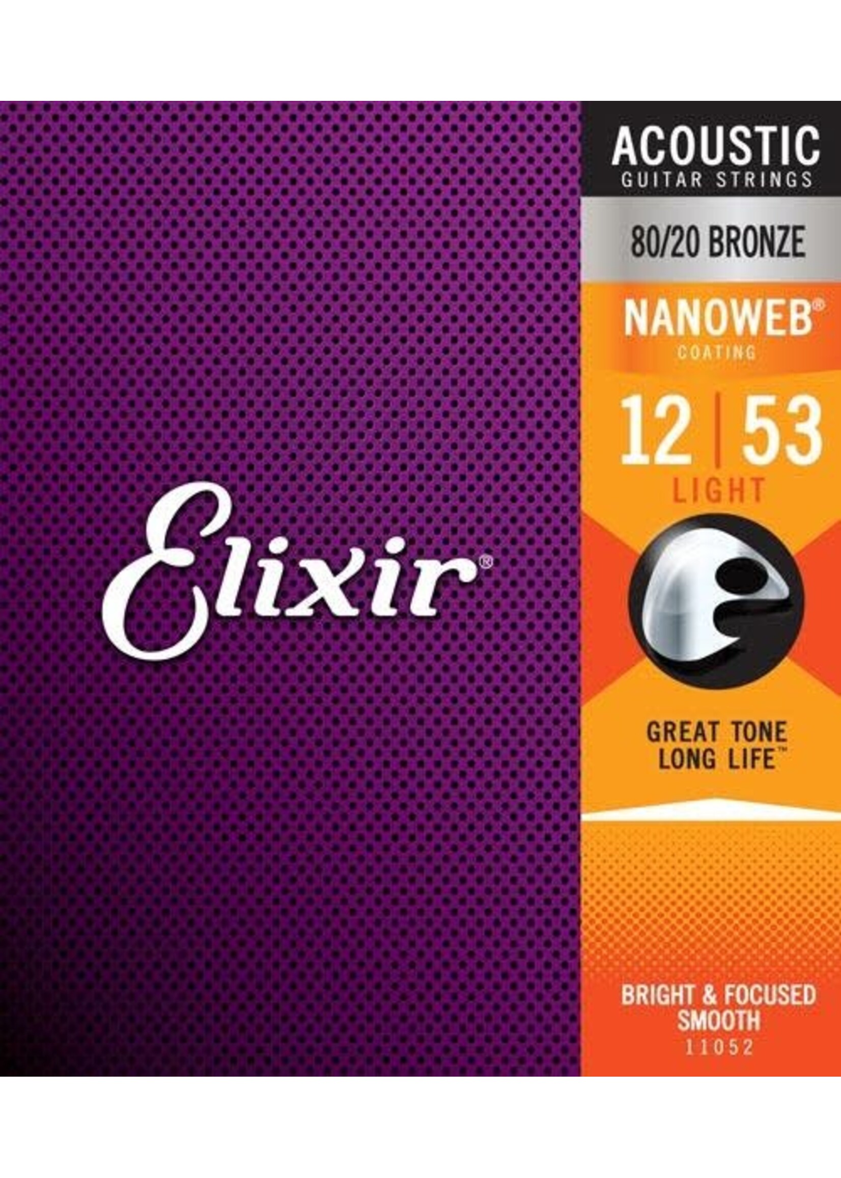 Elixir Elixir 11052 80/20 Nanoweb Light Acoustic Guitar Strings - 12-53 Gauge