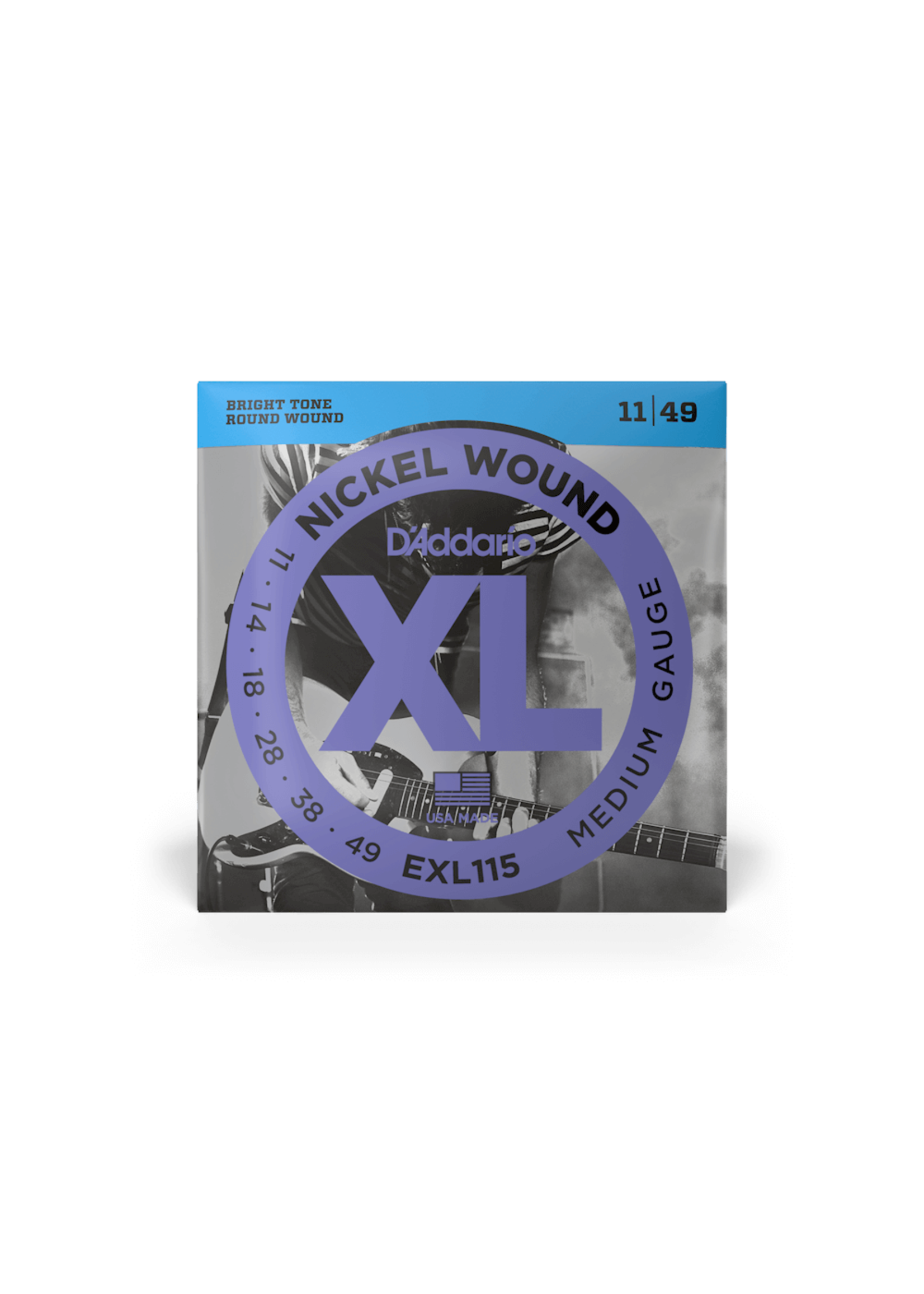 D'Addario D'Addario EXL115 Nickel Wound Electric Guitar Strings, Medium/Blues-Jazz Rock, 11-49