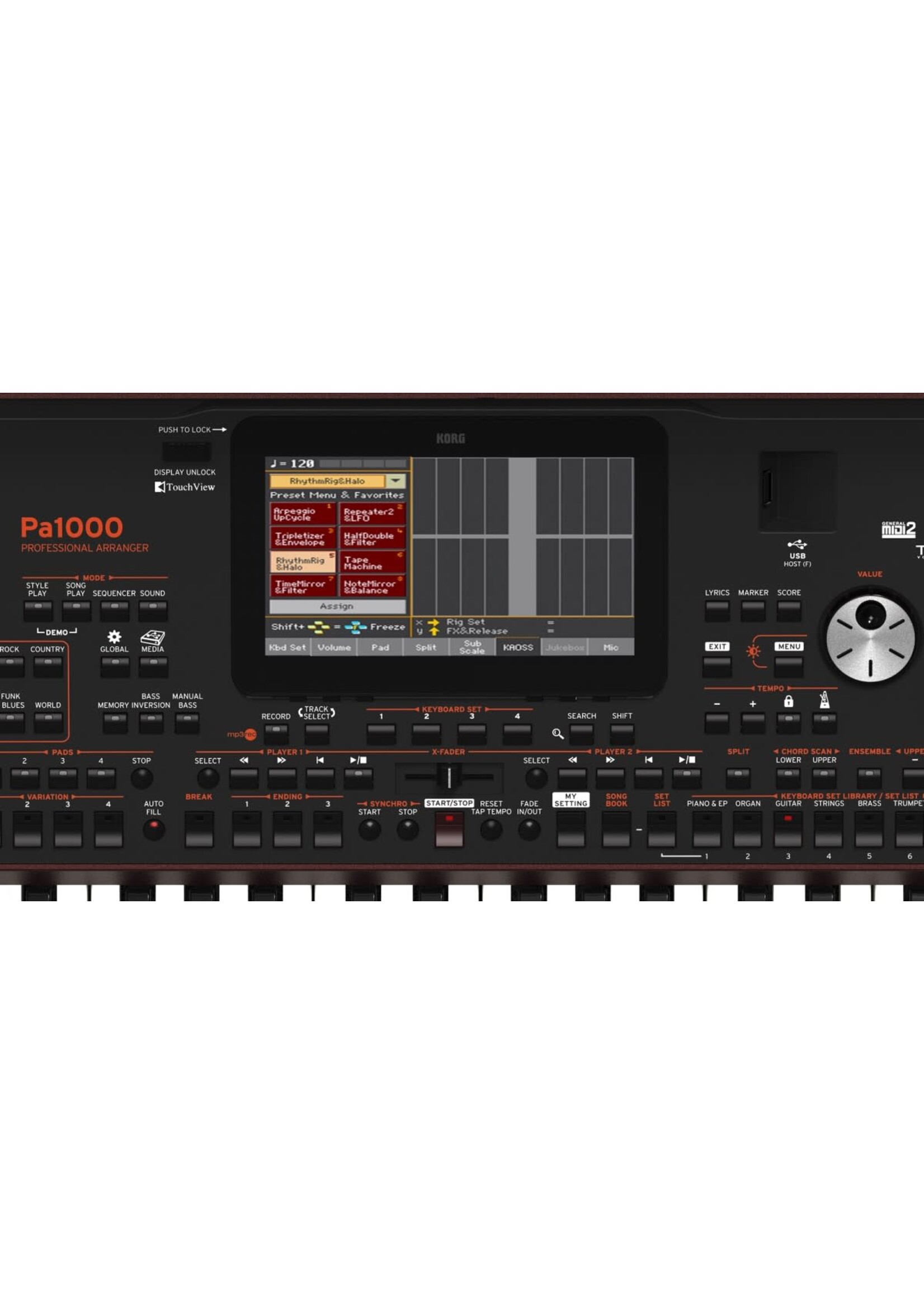 Korg Korg PA1000 61-Key Pro Arranger With Speakers, Tiltable Color Touch Screen, Tc Helicon Effects, Sampling