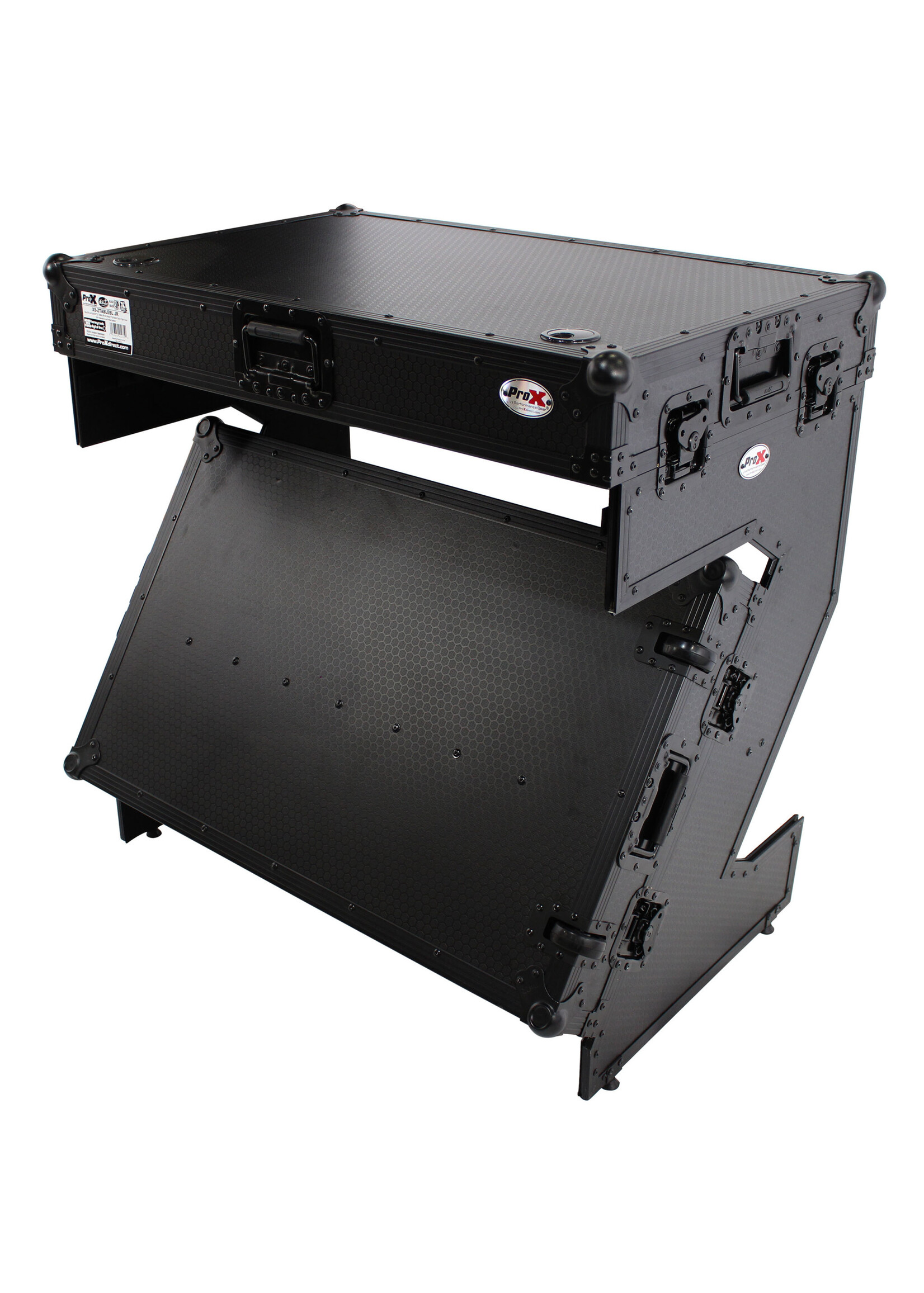 ProX ProX XS-ZTABLEBLJR Z-Table Jr Folding DJ Table Mobile Workstation Flight Case Style with Handles and Wheels - Black Finish