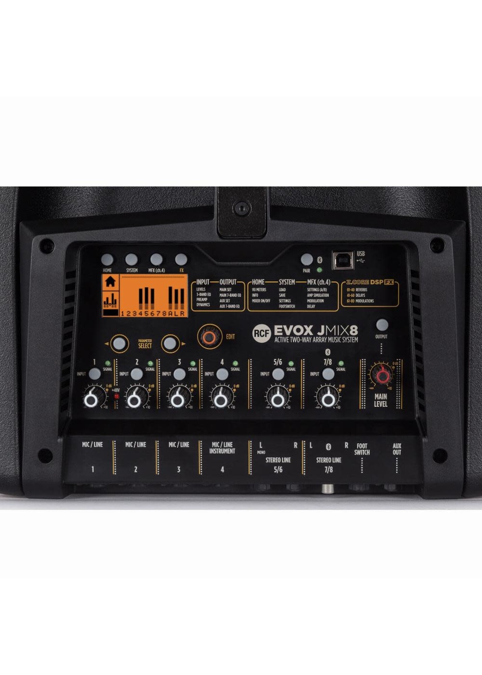 RCF RCF EVOX-JMIX-8 Composite Active Portable PA System with 8 Channel Bluetooth Mixer, Black