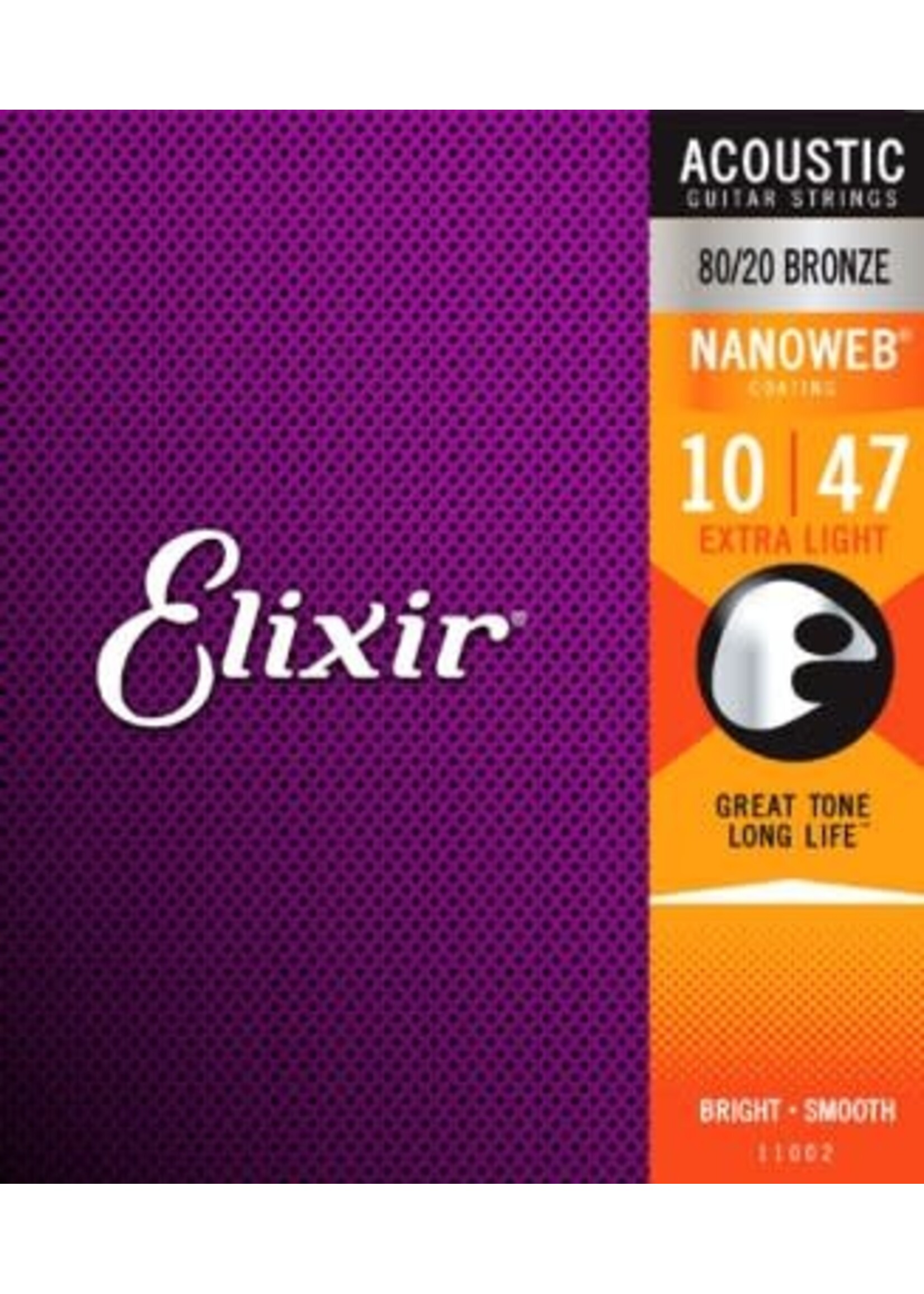 Elixir Elixir 11002 80/20 Nanoweb Extra Light Acoustic Strings, 10-47 Gauge