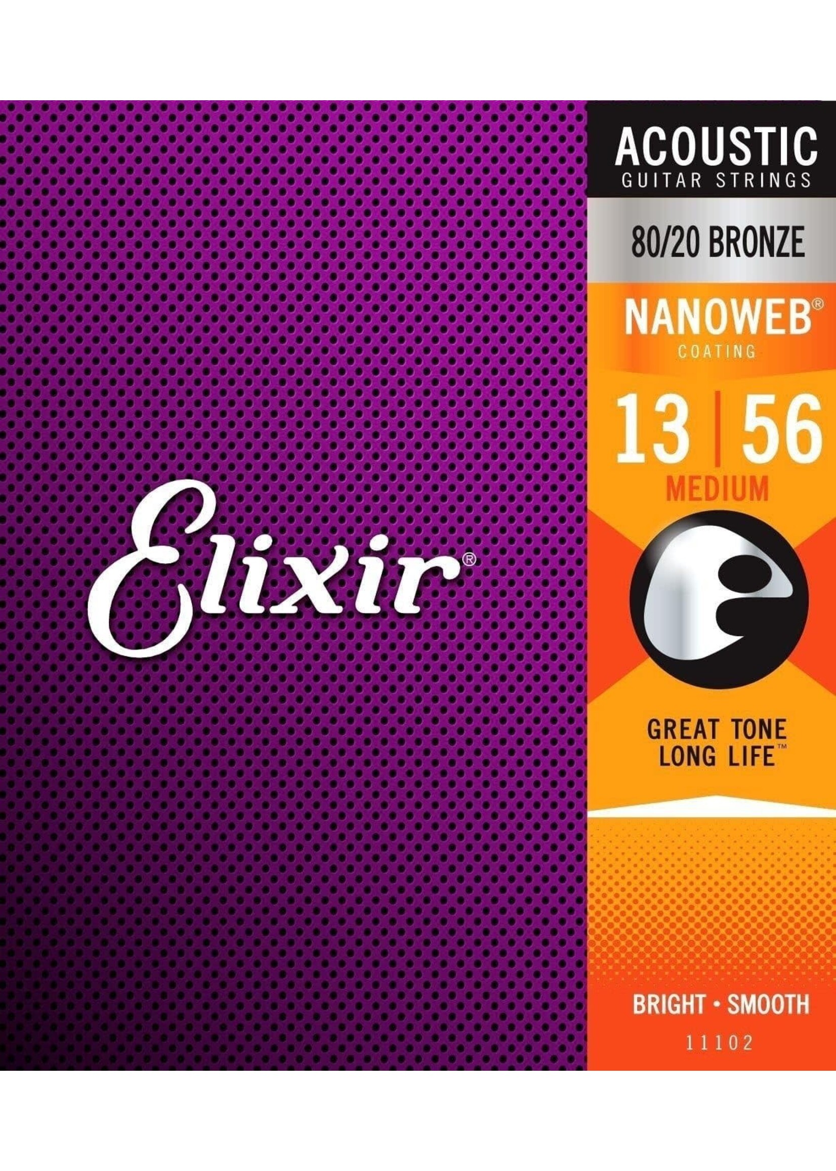 Elixir Elixir 11102 Nanoweb 80/20 Acoustic Medium Guitar Strings - 13-56 Gauge