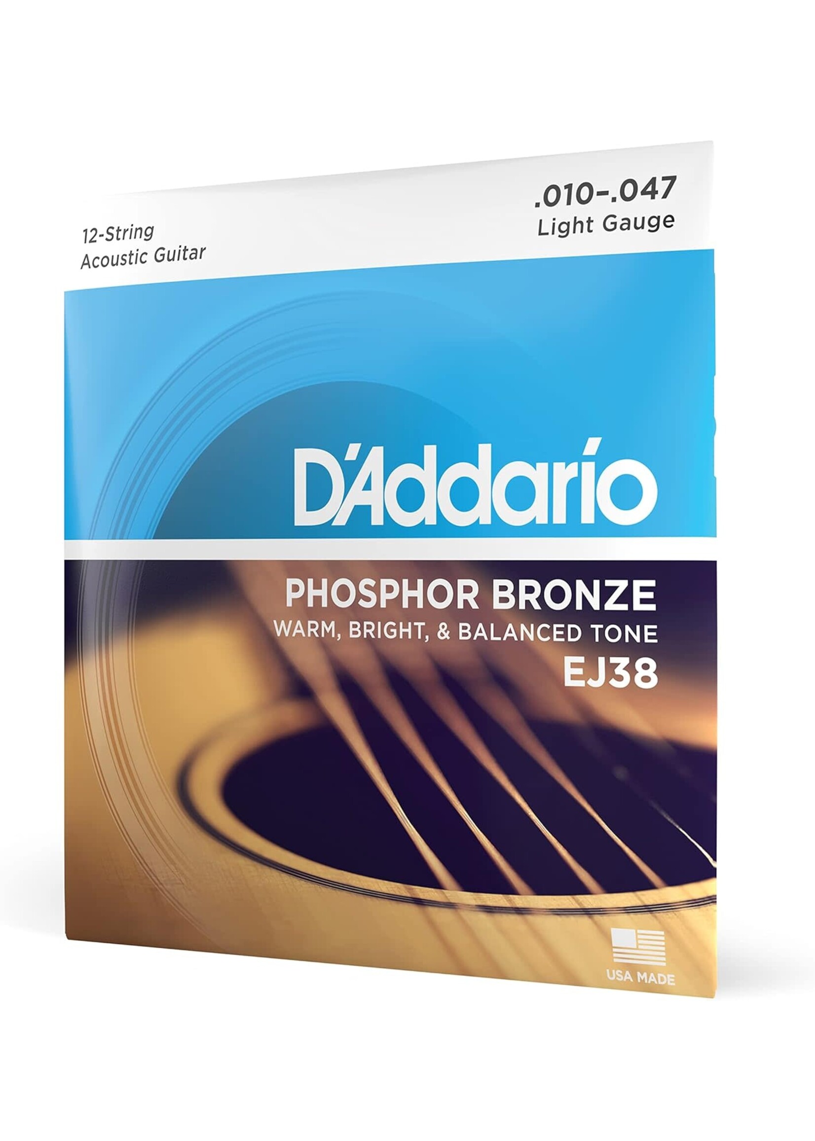D'Addario D'Addario EJ38 12-String Phosphor Bronze Acoustic Guitar Strings, Light, 10-47 Gauge