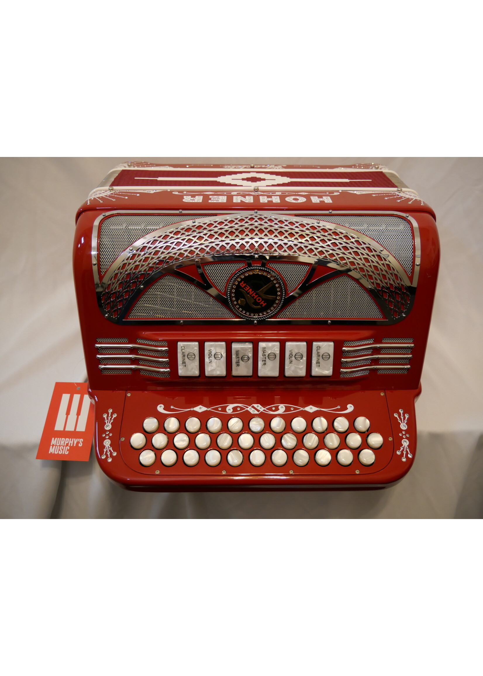 Hohner Hohner Anacleto Rey del Norte TTS FBbEb/GCF Two-Tone Compact Accordion Red w/ White Buttons