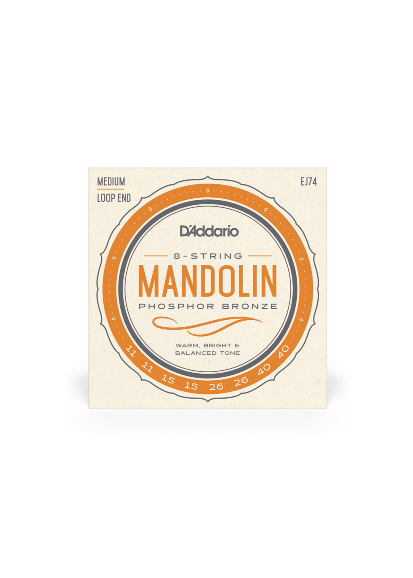 D'Addario D'Addario EJ74 Phosphor Bronze Mandolin Strings, 11-40 Medium, Loop End