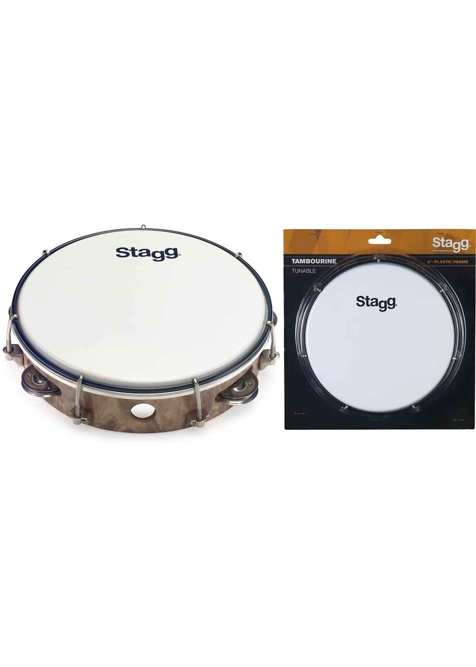 Stagg Stagg TAB-108P/WD 8" Tunable Plastic Tambourine w/ 1 Row of Jingles, Wood Color