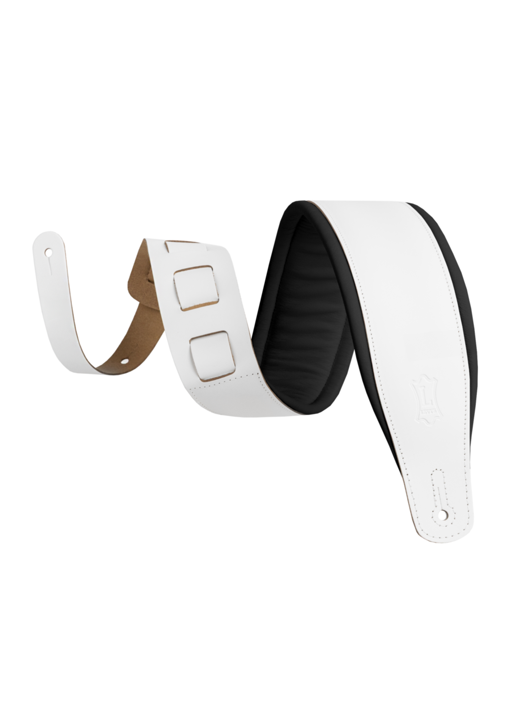 Levys Levy's M26PD-WHT BLK 3" Wide Top Grain Leather Strap, White/Black