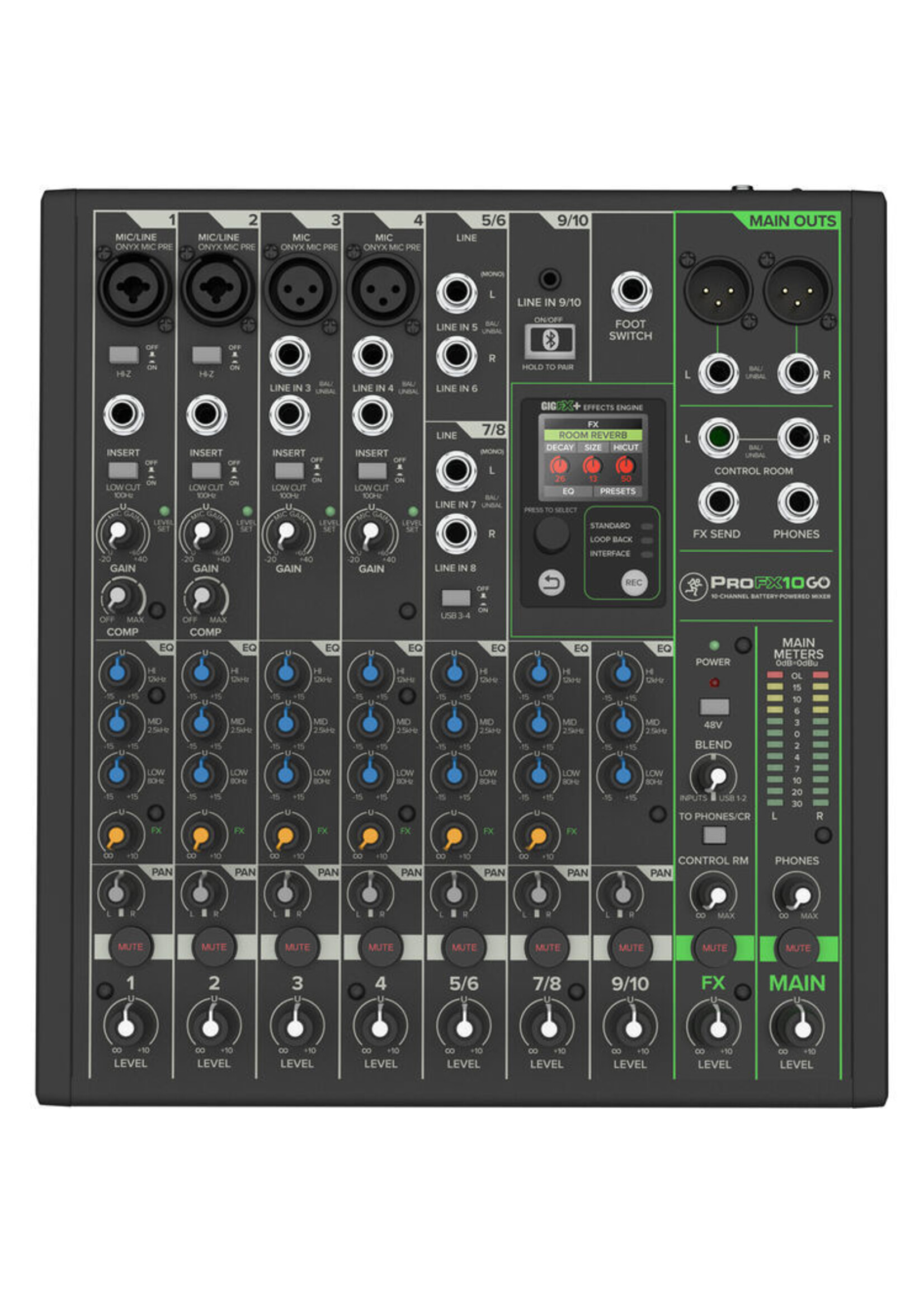 Mackie Mackie ProFX10 Go Battery-powered 10-channel Mixer with USB and Enhanced Effects
