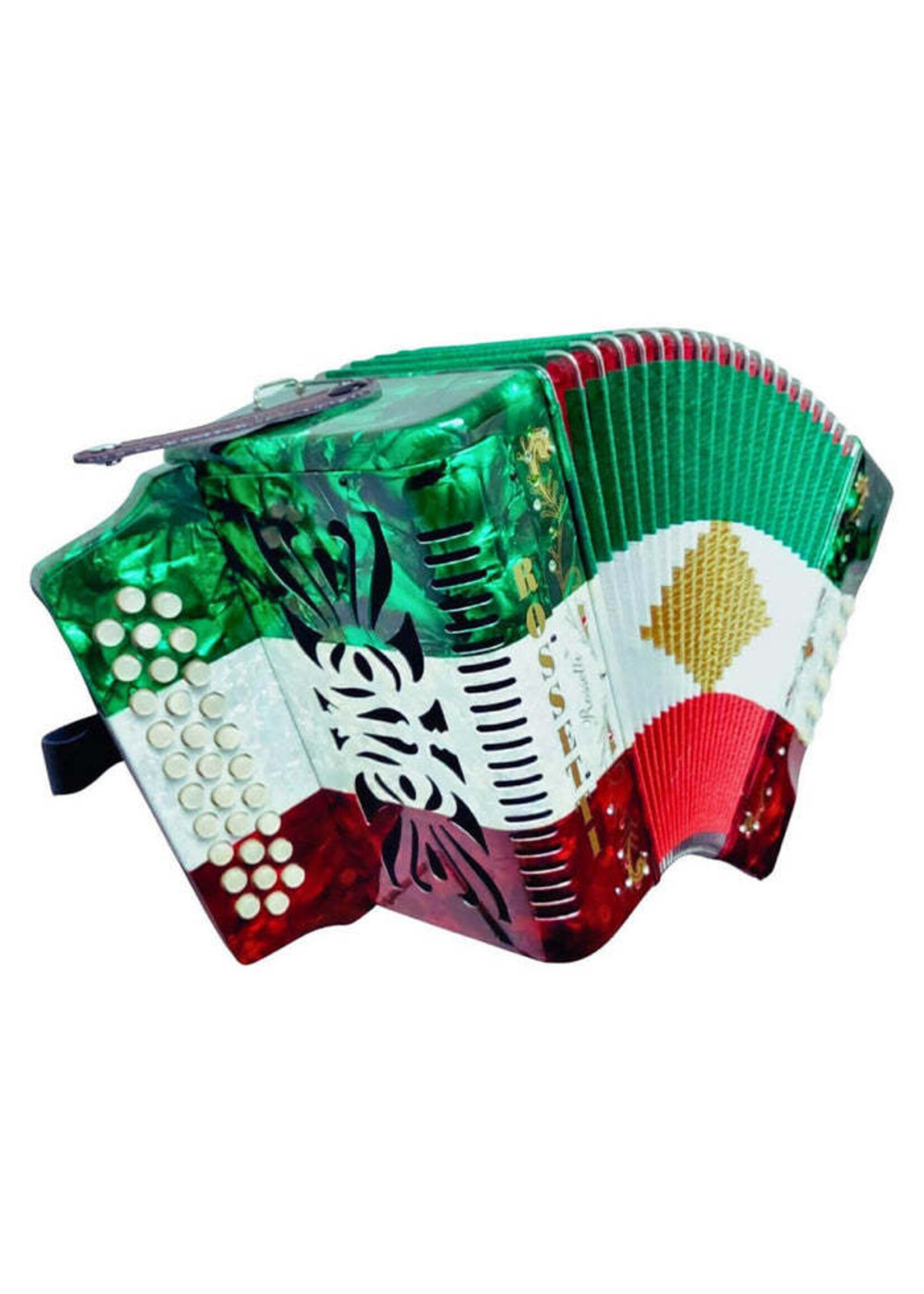 Rossetti Rossetti 3112-GCF-RWG 3 Row, 31 treble, 12 bass Diatonic button accordion GCF Mexican Flag