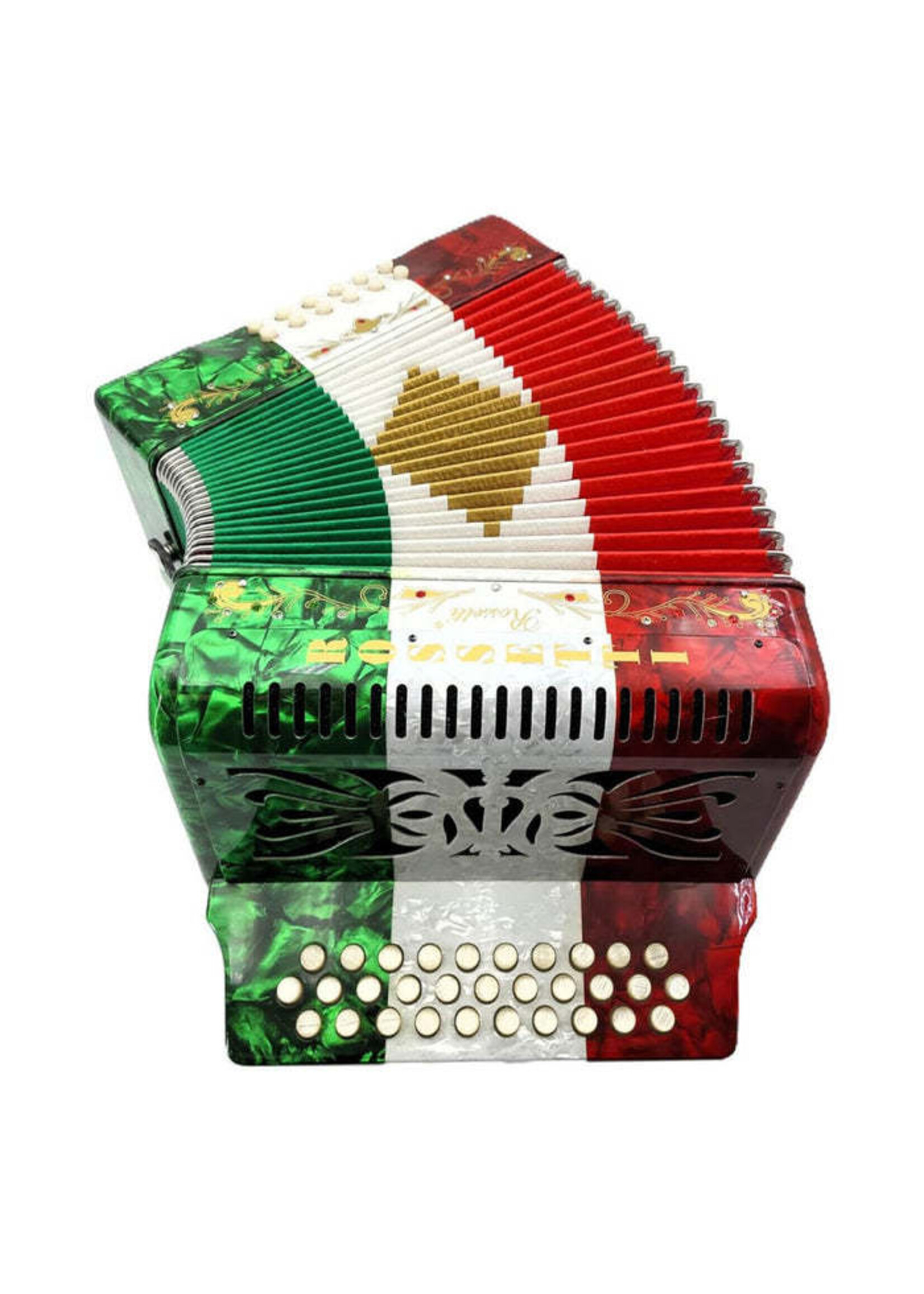 Rossetti Rossetti 3112-GCF-RWG 3 Row, 31 treble, 12 bass Diatonic button accordion GCF Mexican Flag