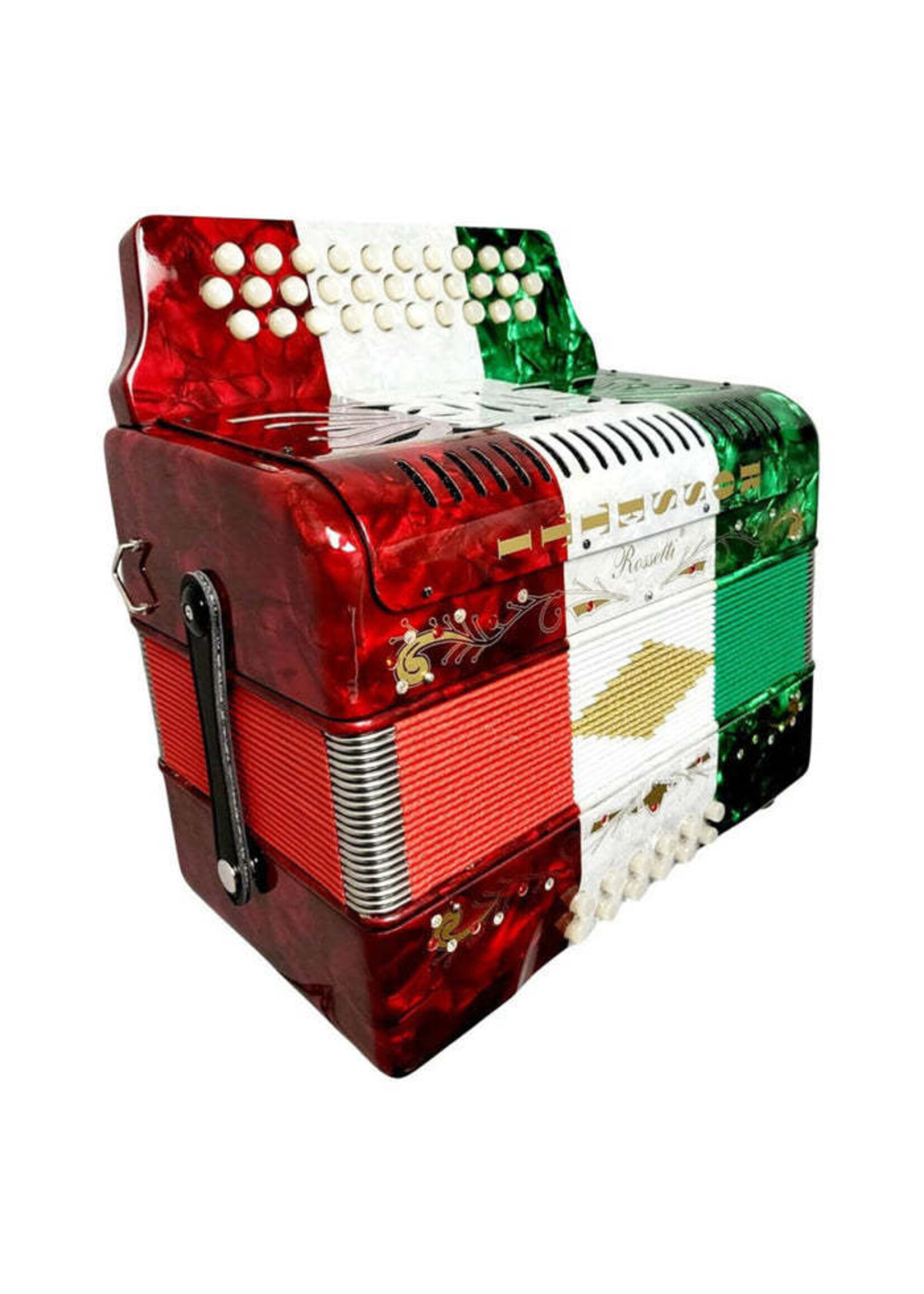 Rossetti Rossetti 3112-GCF-RWG 3 Row, 31 treble, 12 bass Diatonic button accordion GCF Mexican Flag