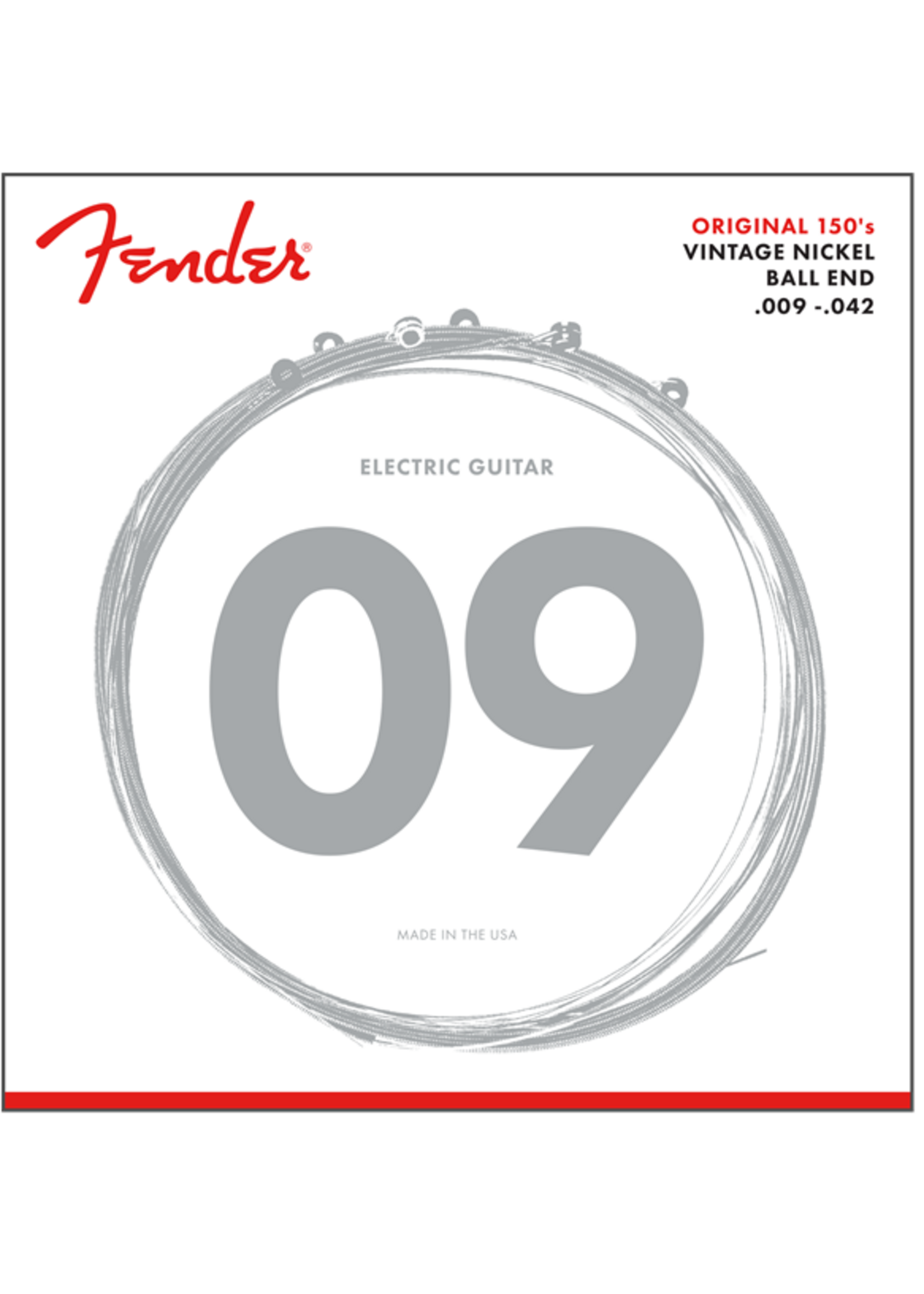 Fender Fender 0730150403 Original 150 Guitar Strings, Pure Nickel Wound, Ball End, 150L .009-.042 Gauges, (6)