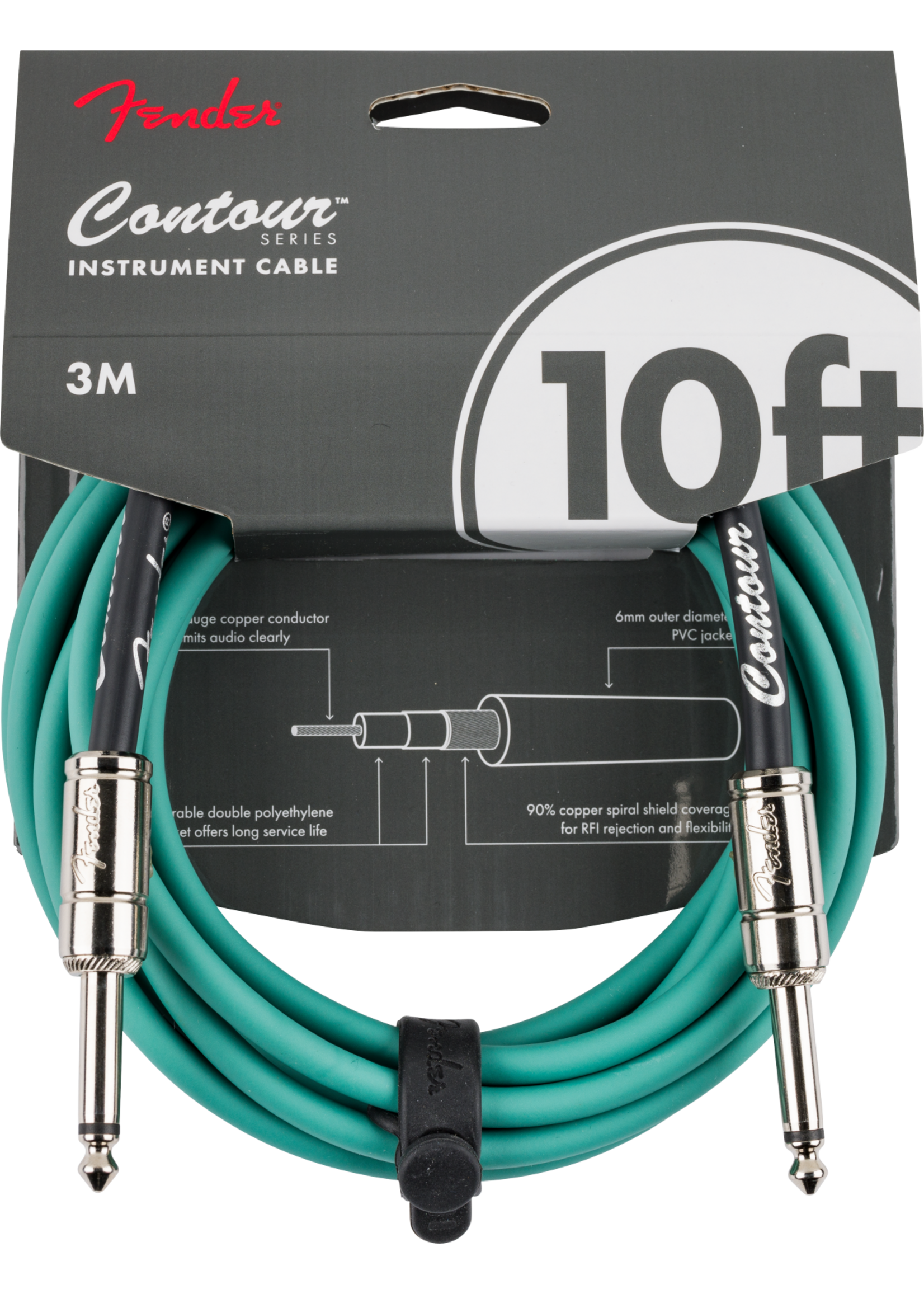 Fender Fender 0990571146 Contour Series Instrument Cables 10ft, Sherwood Green