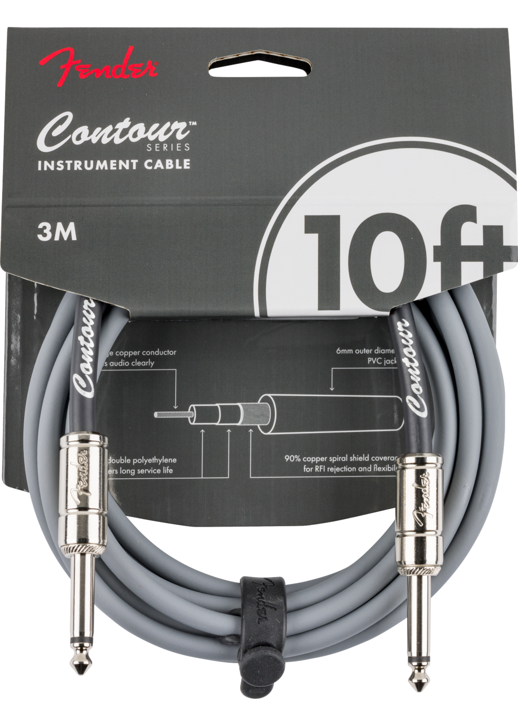 Fender Fender 0990571124 Contour Series Instrument Cables 10ft, Inca Silver