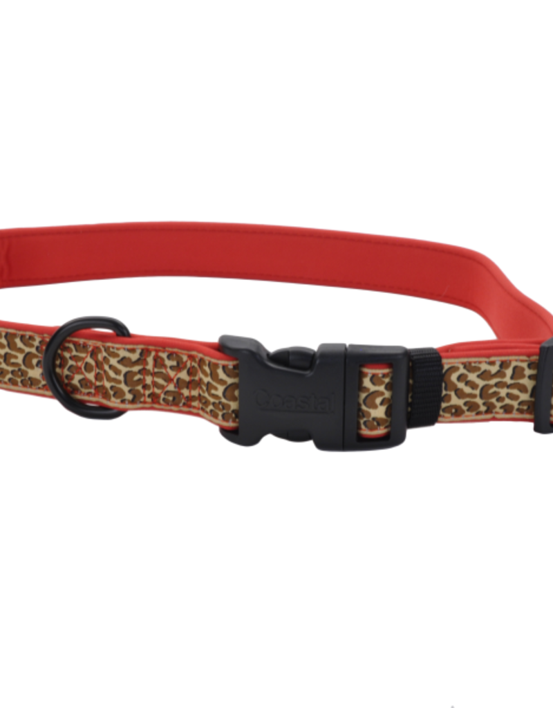 Coastal Ribbon Weave Neoprene Collar Leopard/Red 5/8x12-18