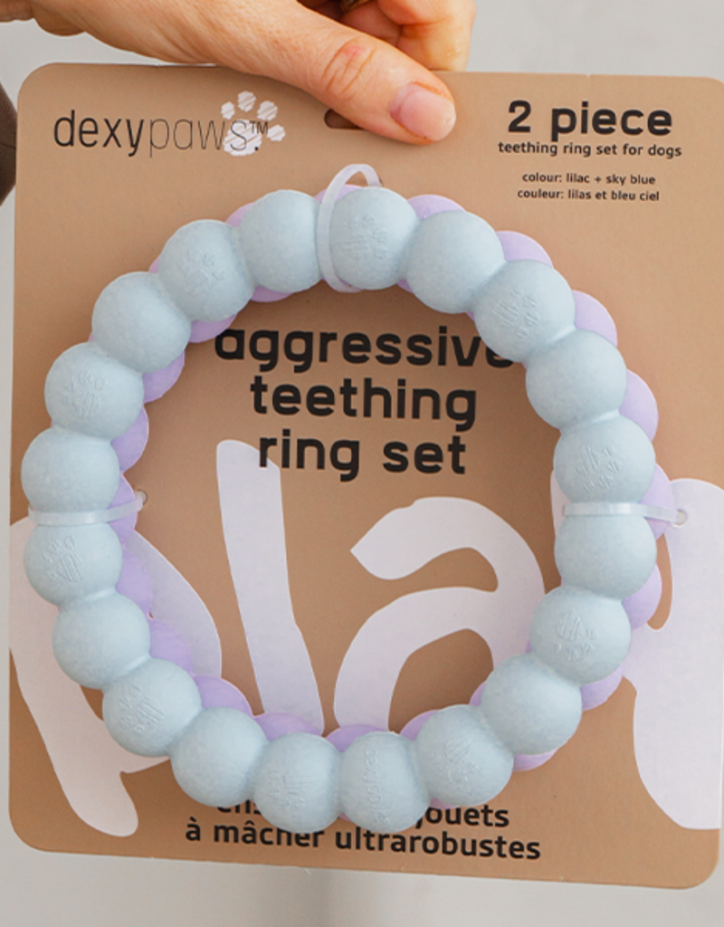 Dexypaws Dog Aggressive Chew Teething Ring Purple & Blue 2pk