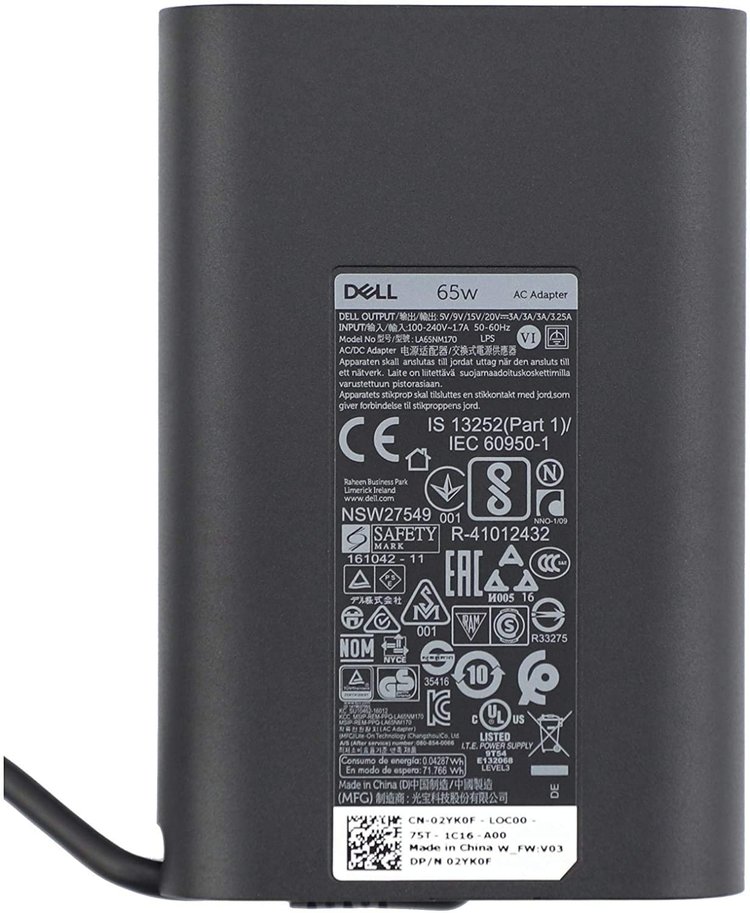 Dell 65-Watt Type-C AC Adapter with 1meter Power Cord