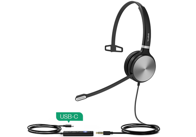 Yealink UH36 Wired Headset - USB-A, USB-C, and 3.5 mm, Mono
