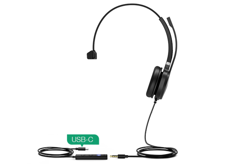 Yealink UH36 Wired Headset - USB-A, USB-C, and 3.5 mm, Mono
