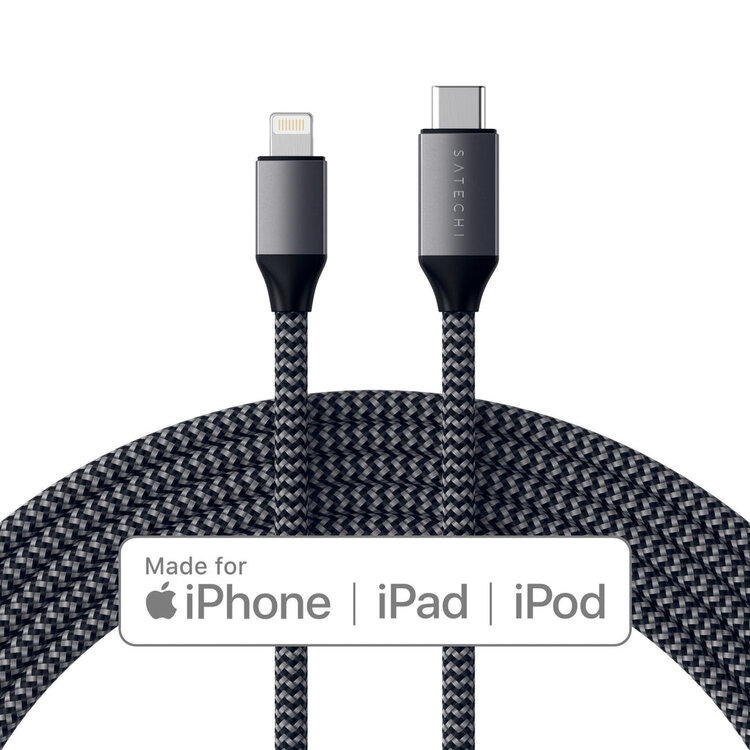 Satechi Charging Cable - Space Gray 6ft USB-C to Lightning (MFi certified)