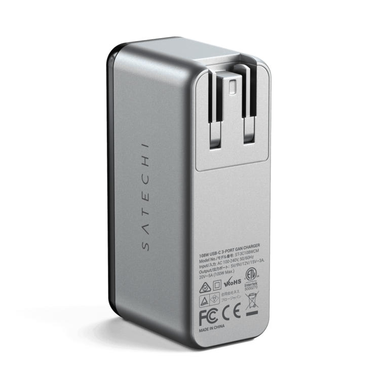 Satechi USB-C 3-Port GaN Wall Charger - Space Gray 108W