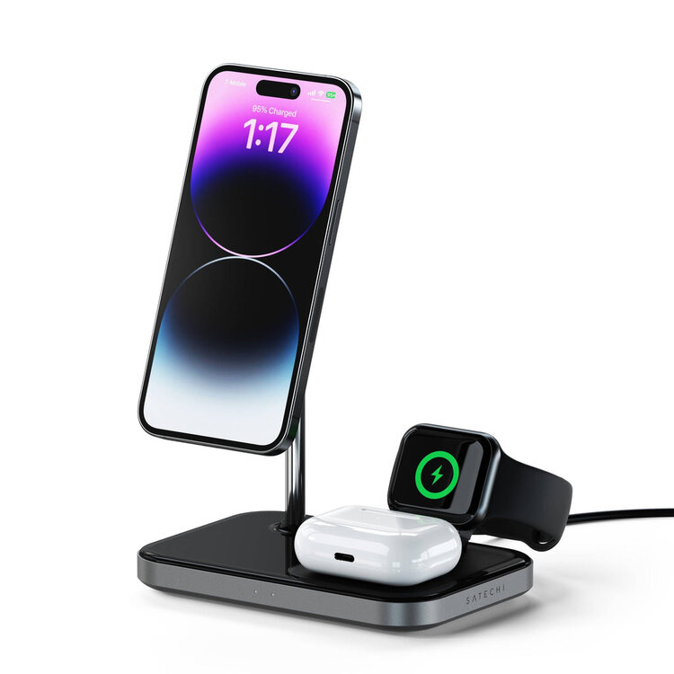 Satechi 3-in-1 Magnetic Wireless Charging Stand - Space Gray-Black