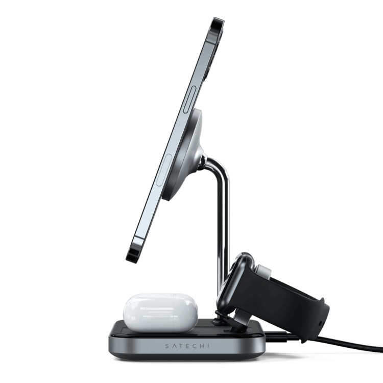 Satechi 3-in-1 Magnetic Wireless Charging Stand - Space Gray-Black