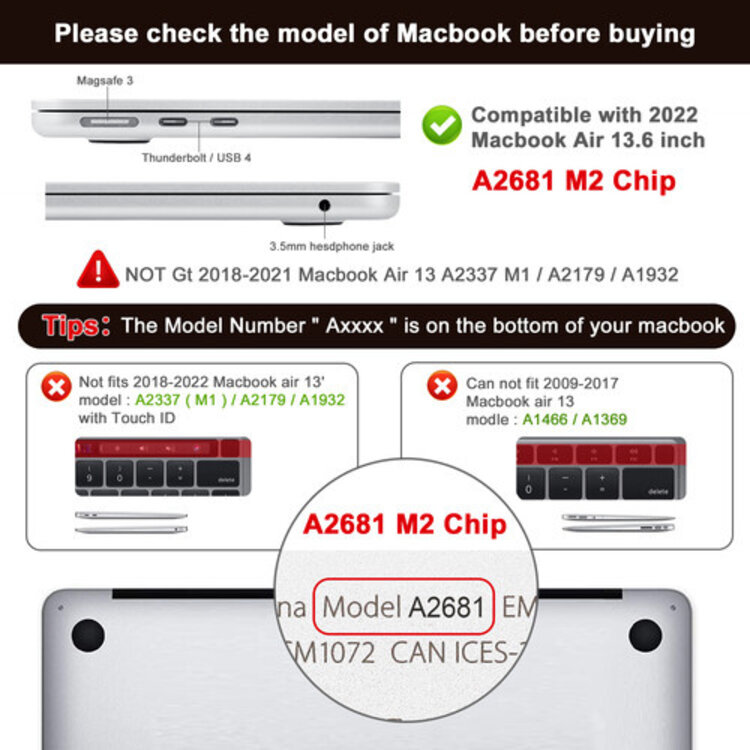 iBenzer 13-inch MacBook Air M2, M3, M4 Hard Shell Case and Keyboard Cover - Black