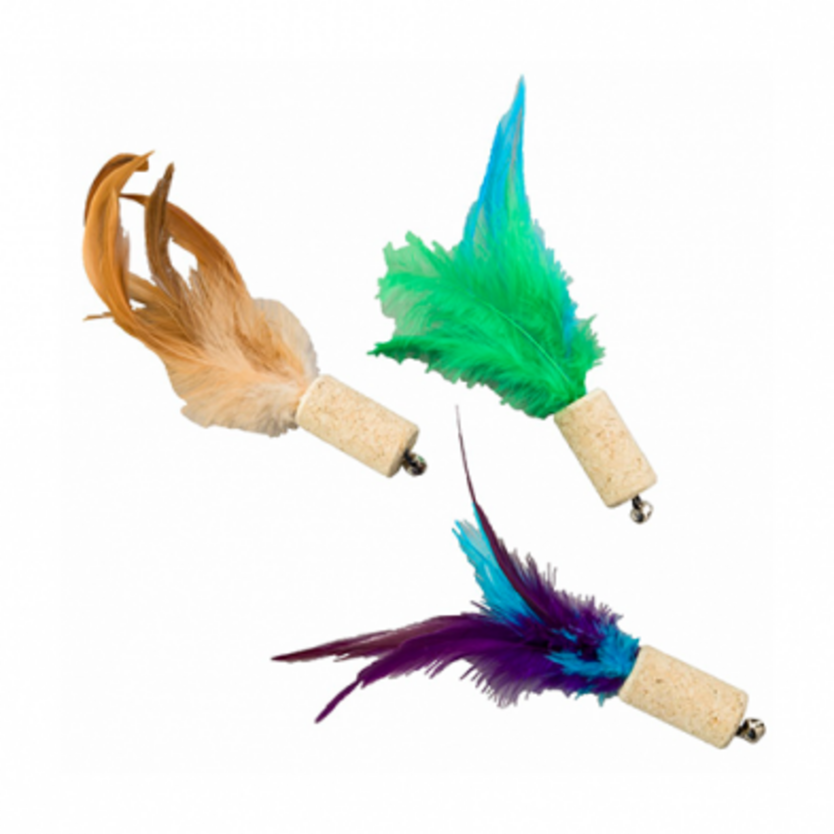 JOUET POUR CHAT EN LIÈGE AVEC PLUMES ASSORTIES