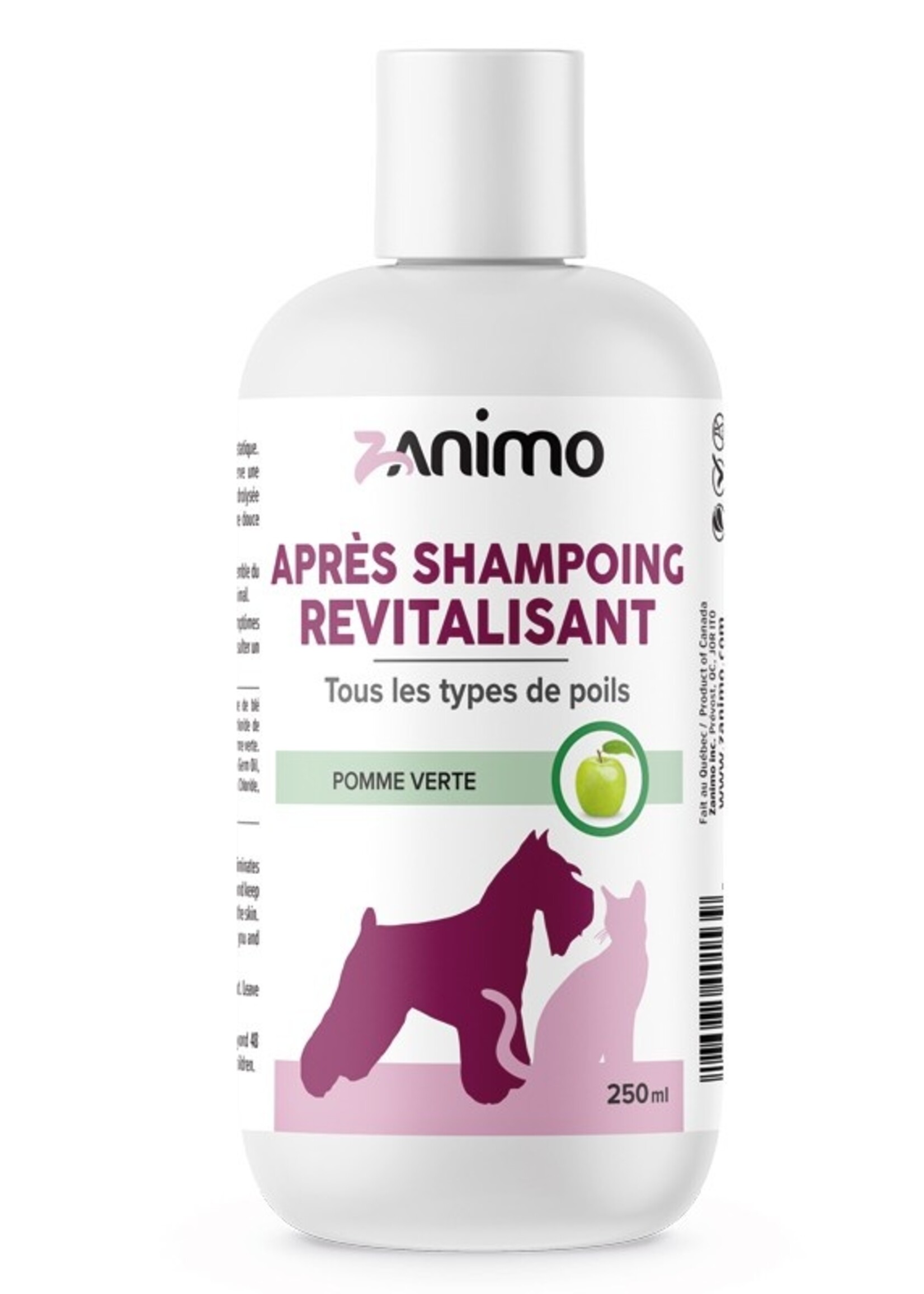 ZANIMO Après-shampoing Revitalisant, Pour Tous Type De Poils, Pour Chien Et Chat - Pomme Verte