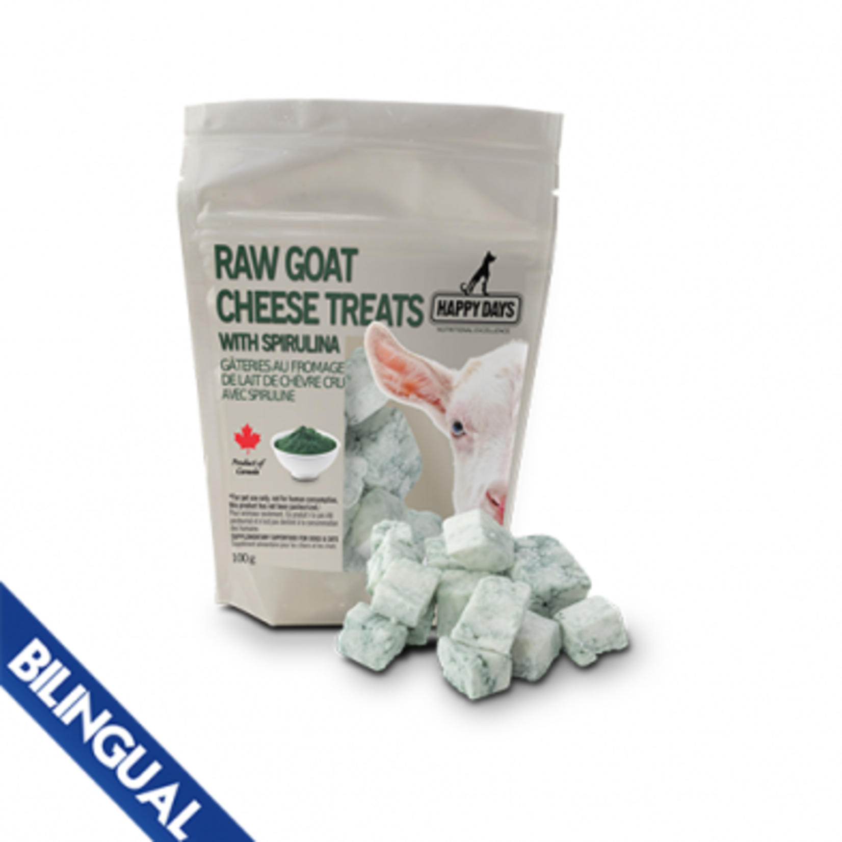 FRIANDISES AU FROMAGE DE CHÈVRE CRU AVEC SPIRULINE SURGELÉES POUR CHIENS ET CHATS