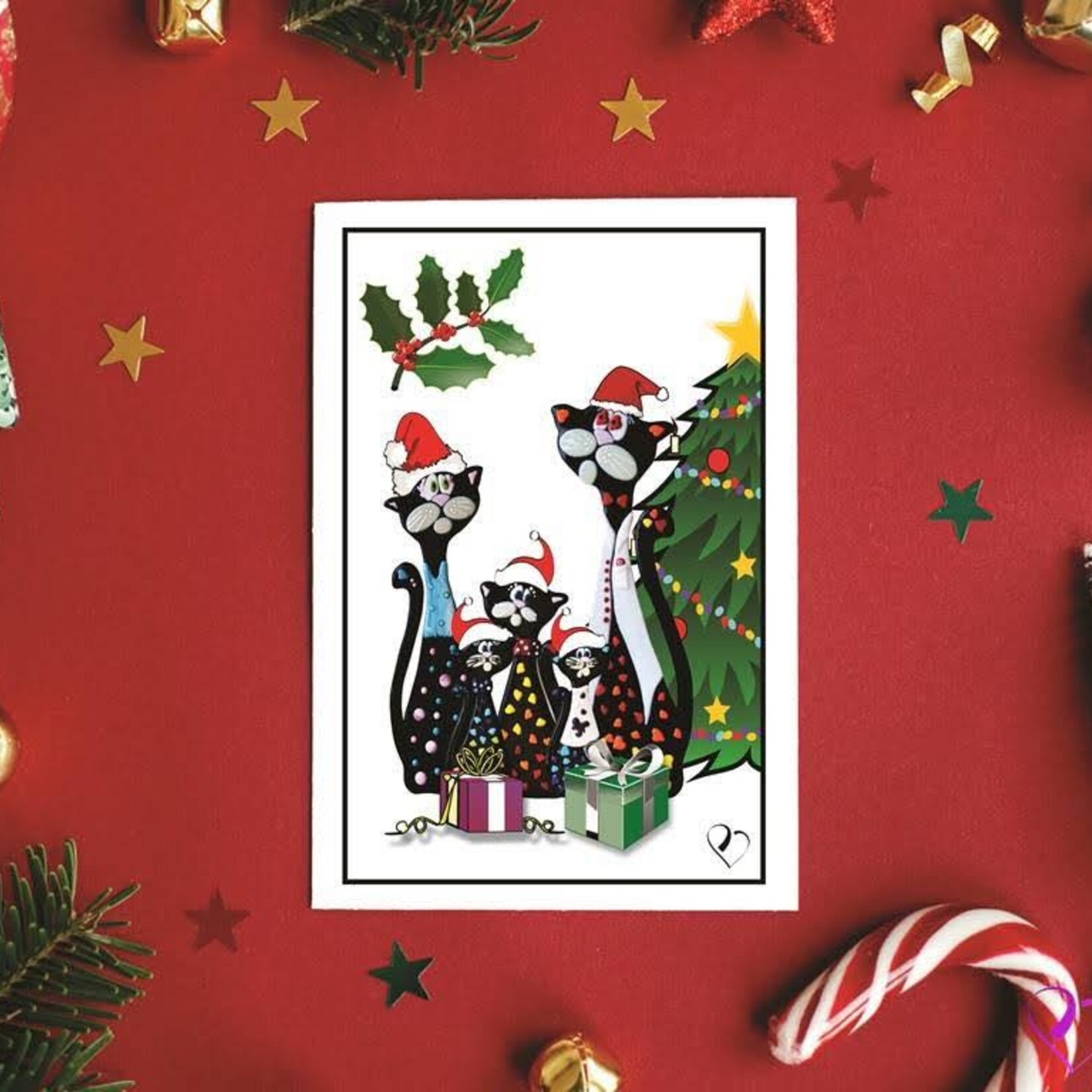 Christmas card the cat family