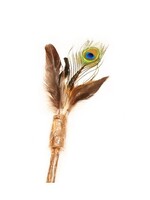 Cat Toy Peacock Feathers On Silver Vine Wand