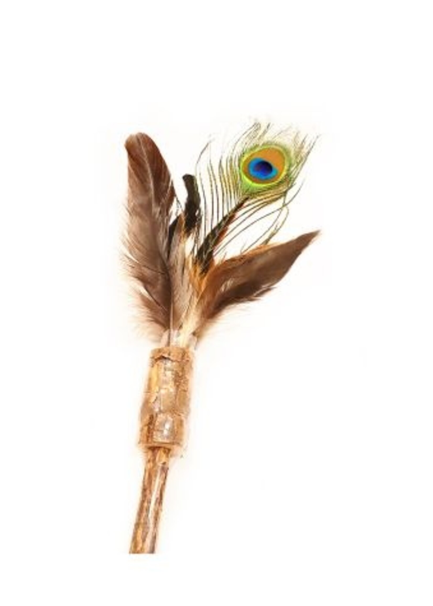 Cat Toy Peacock Feathers On Silver Vine Wand